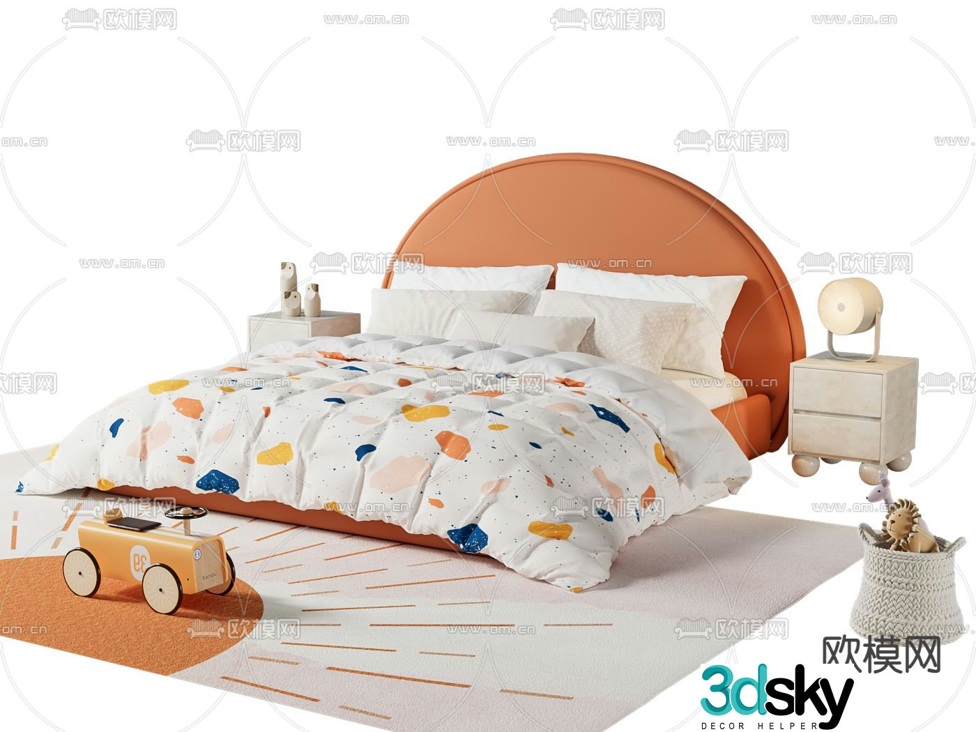 Nordic children’s bed double bed 3d model