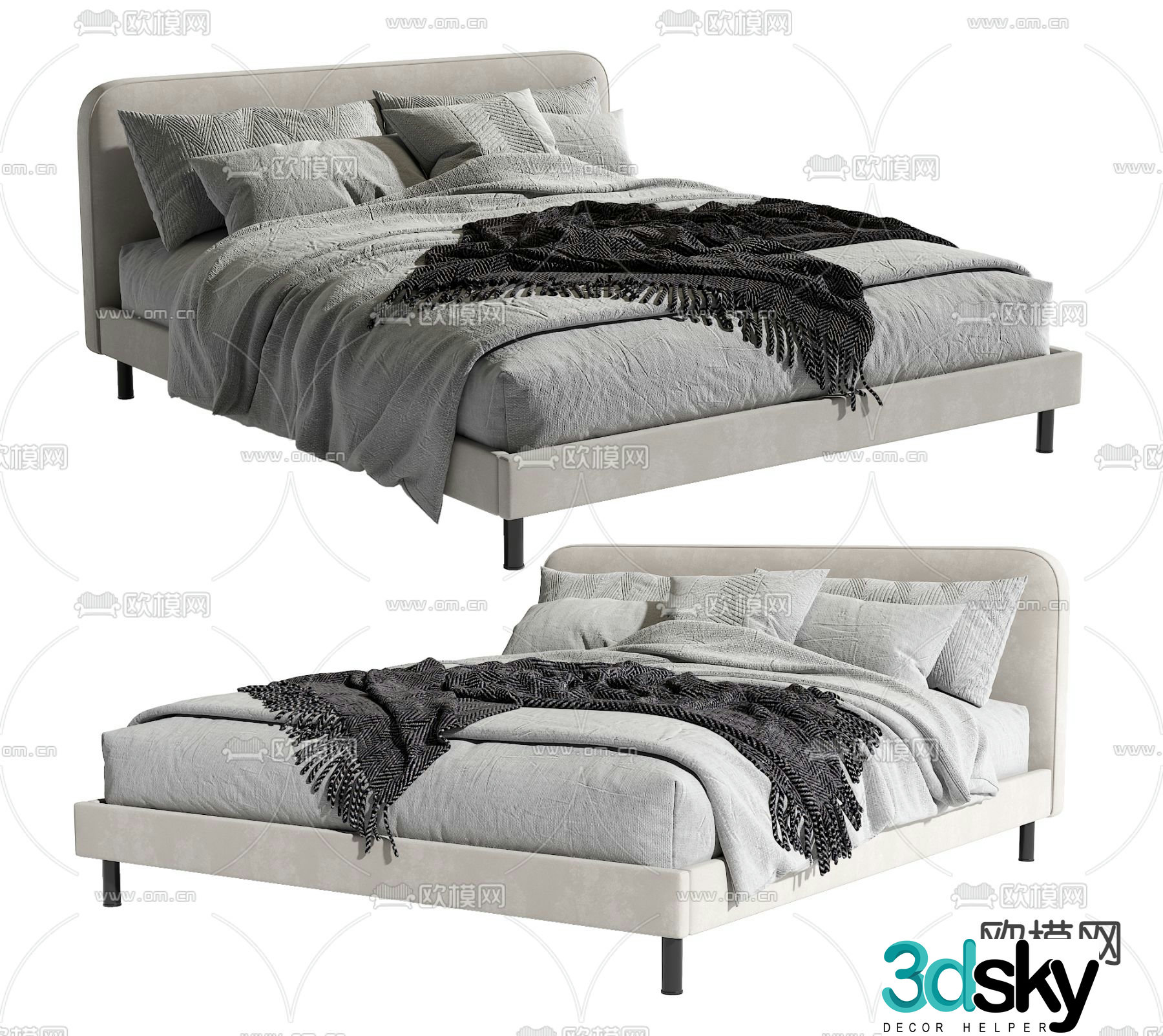 Modern double bed 3d model