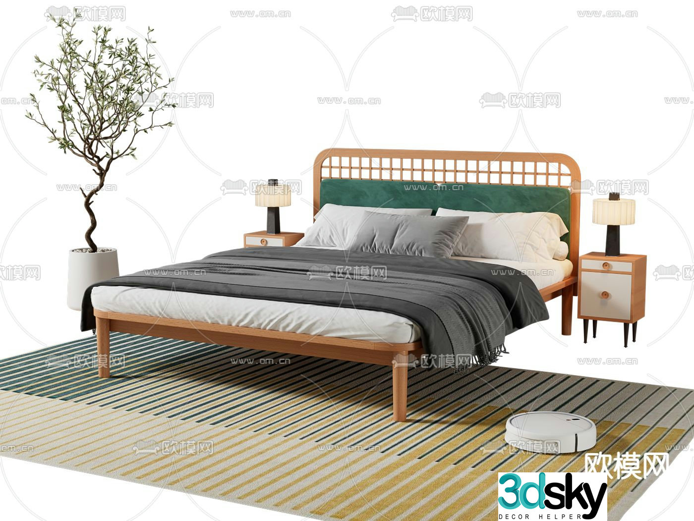 New Chinese style double bed 3d model