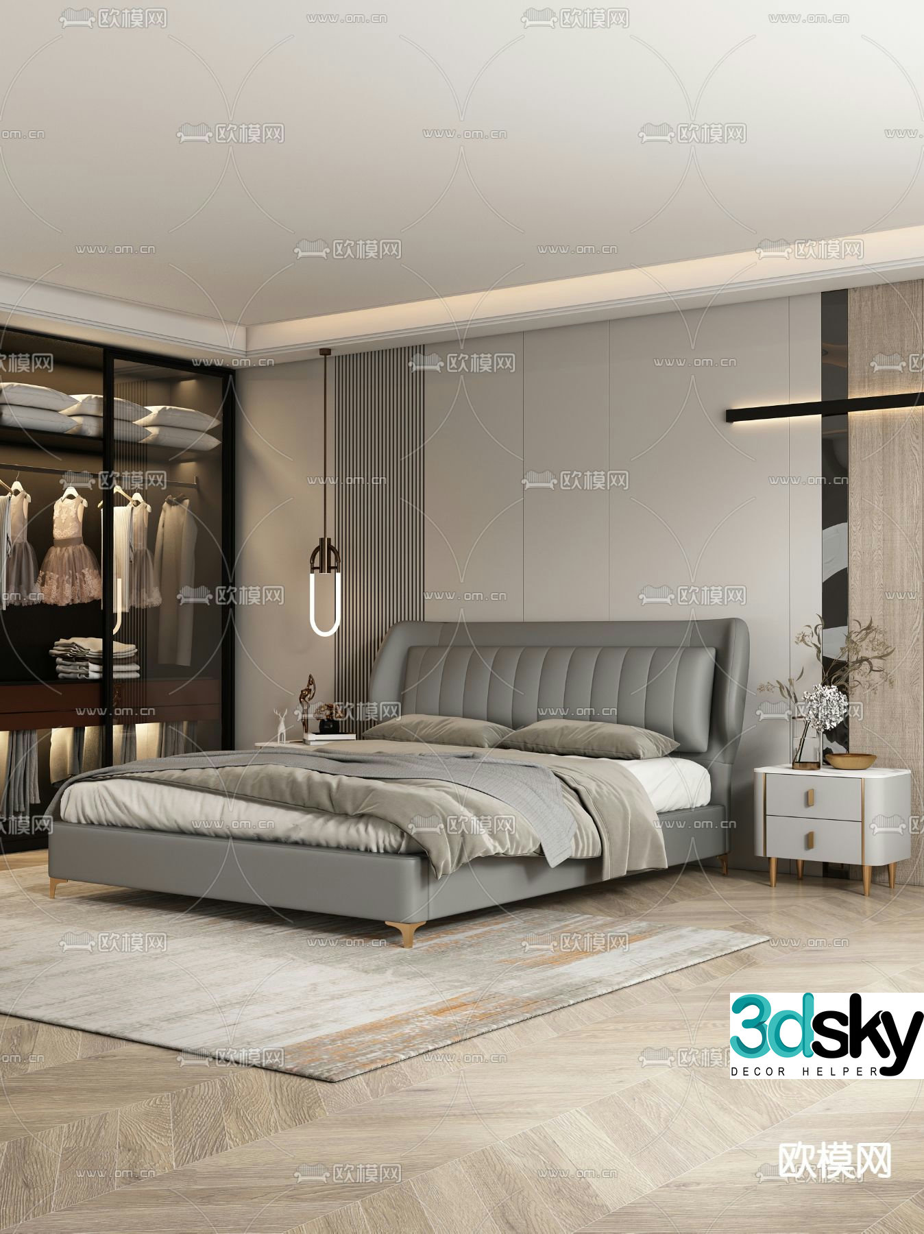 Simple bed double bed 3d model
