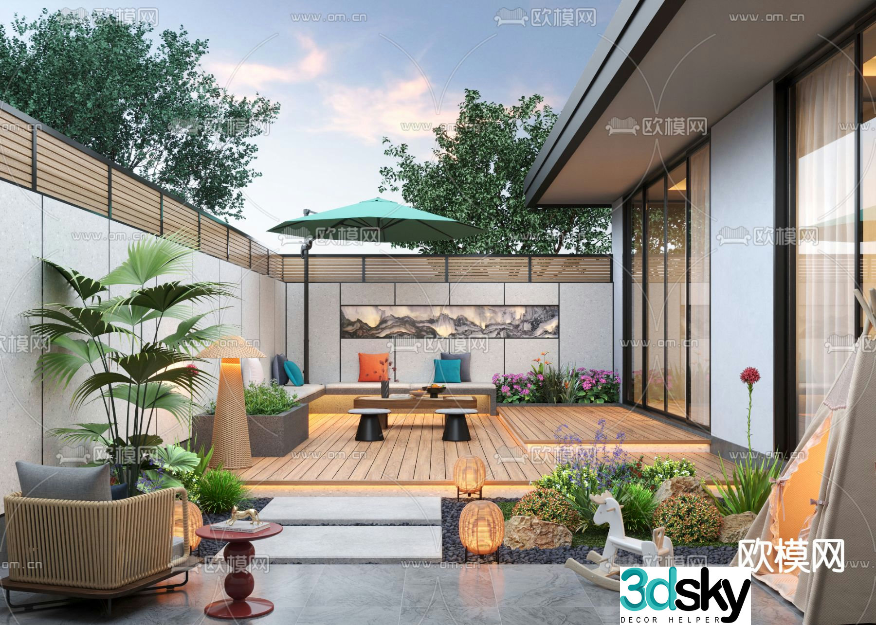 Villa courtyard garden 3d model