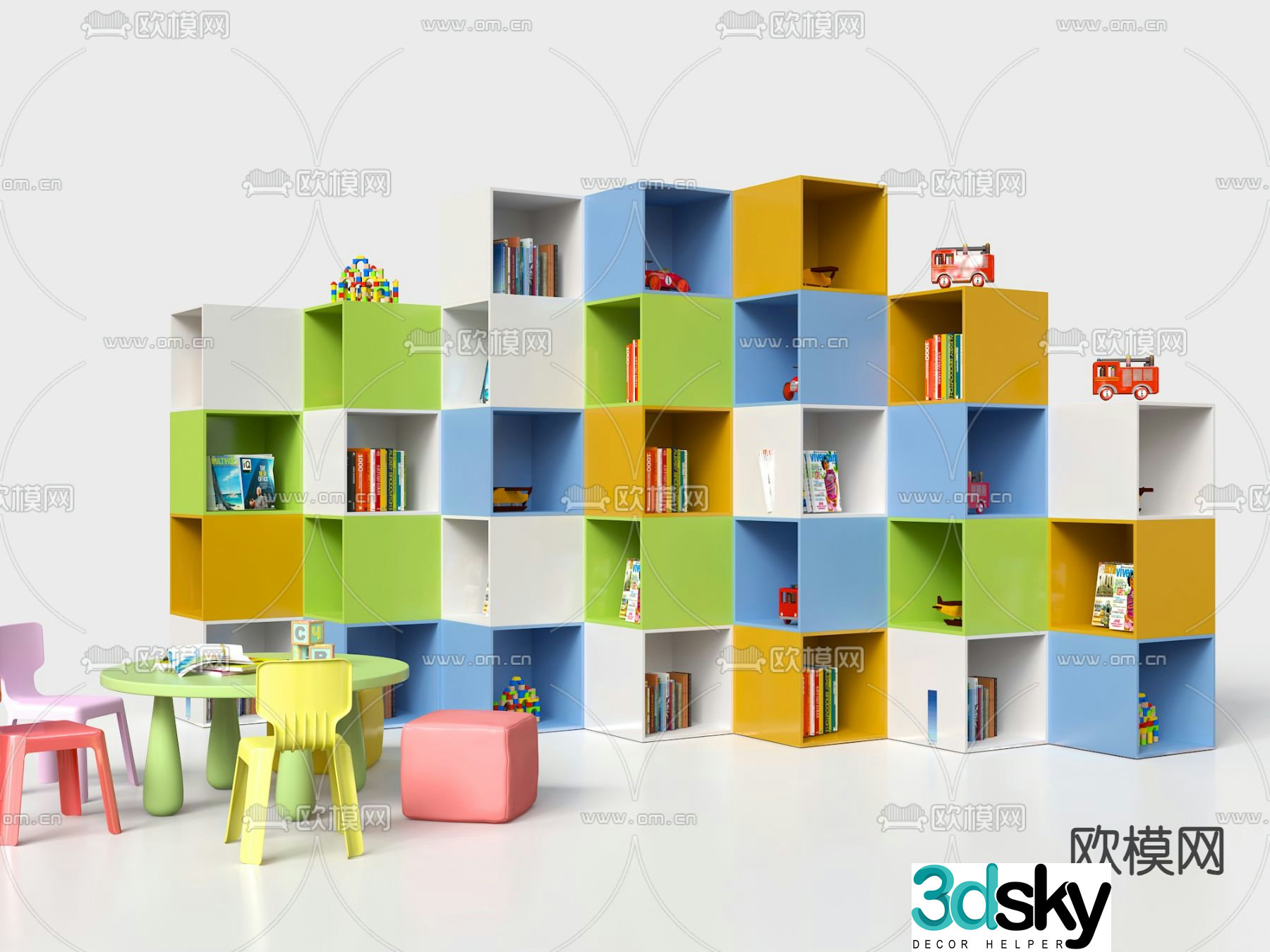Modern children’s bookcase 3d model
