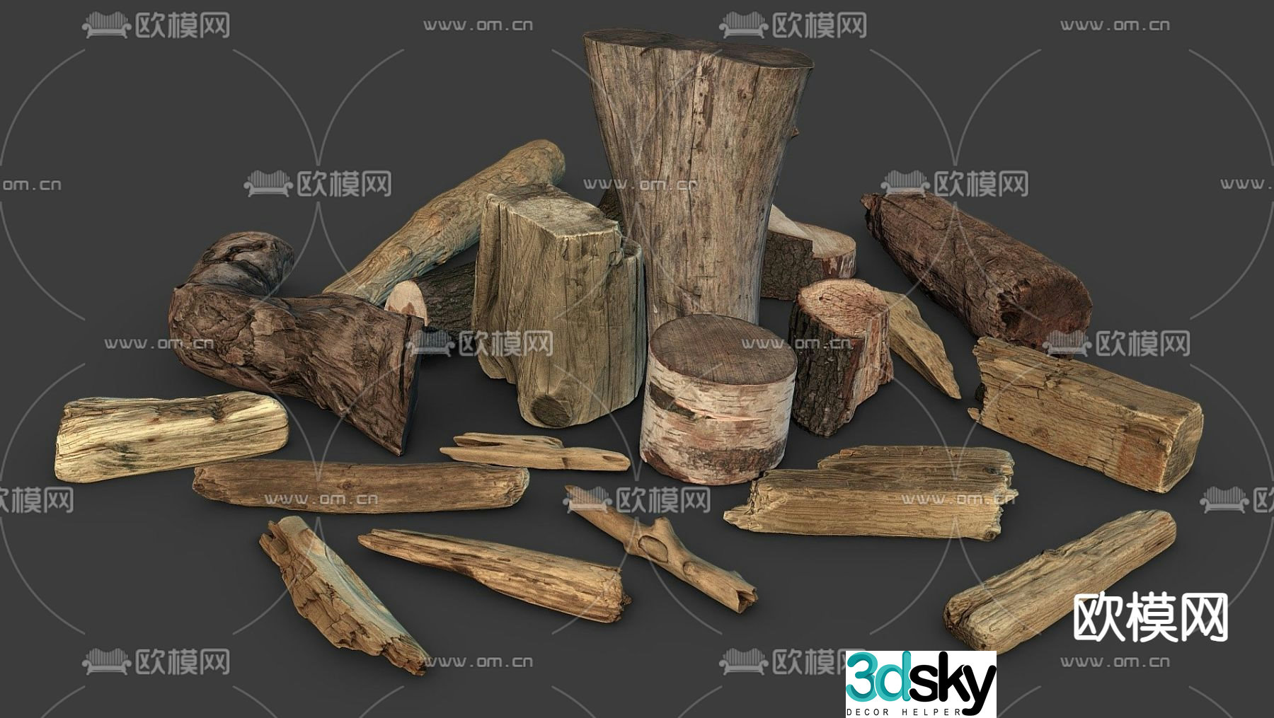 Tree trunk branch wood pile dead wood 3d model