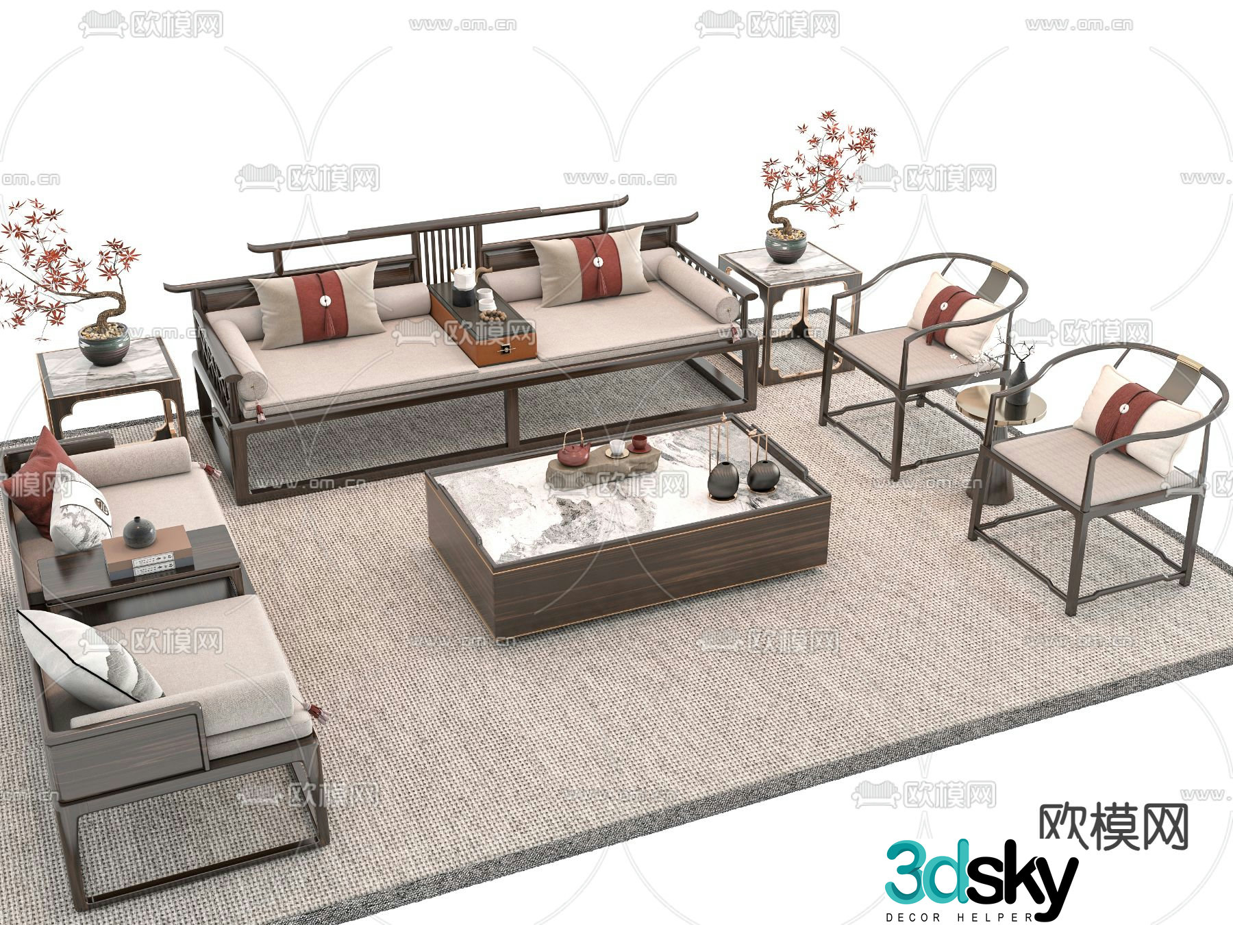 New Chinese style sofa coffee table 3d model
