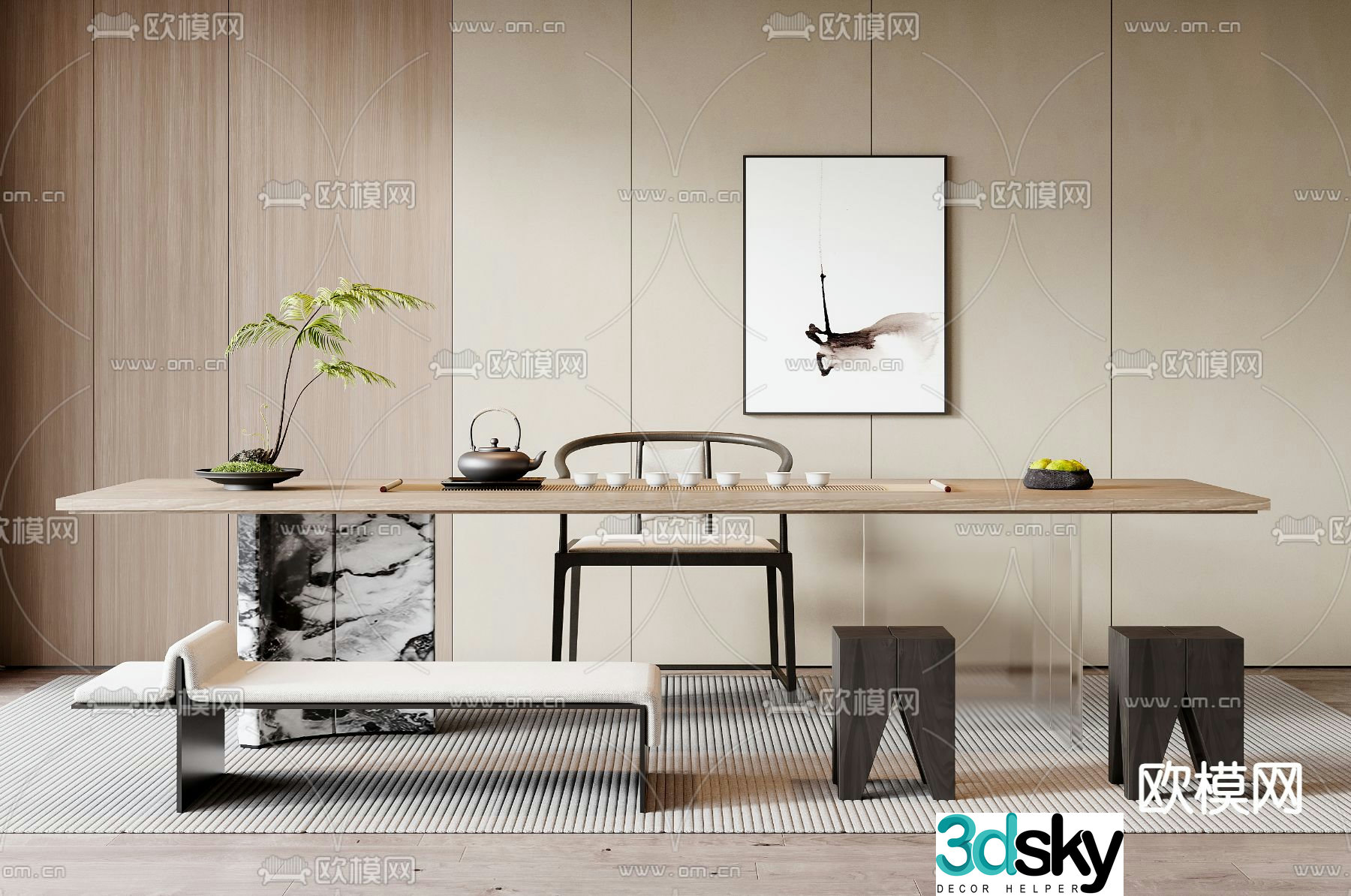 Modern tea table and chairs 3d model