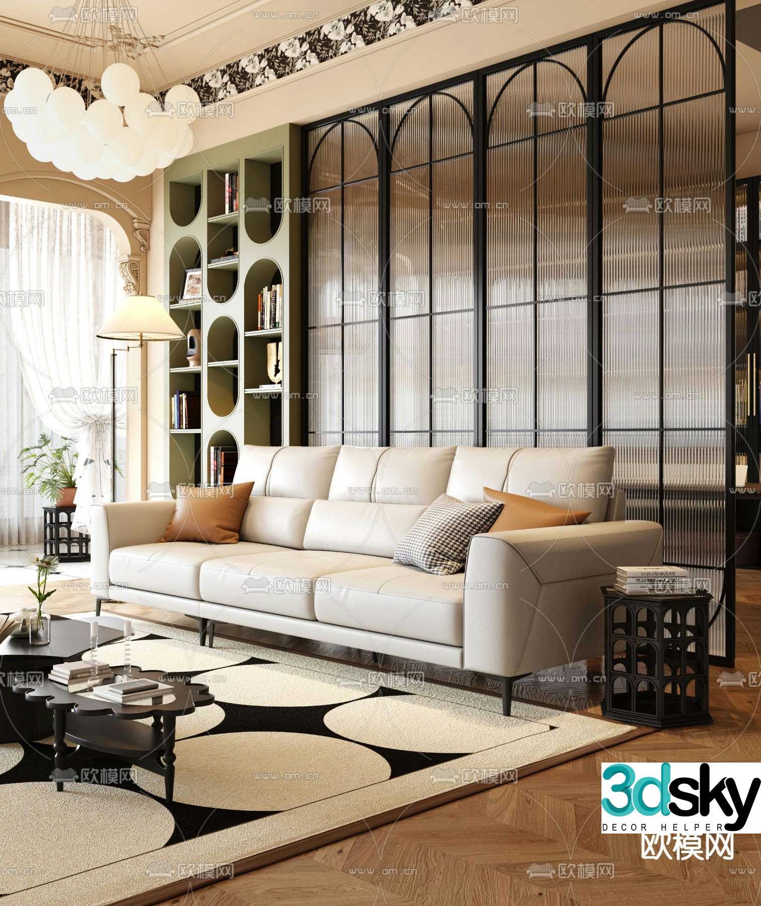 Three seater sofa leather sofa 3d model