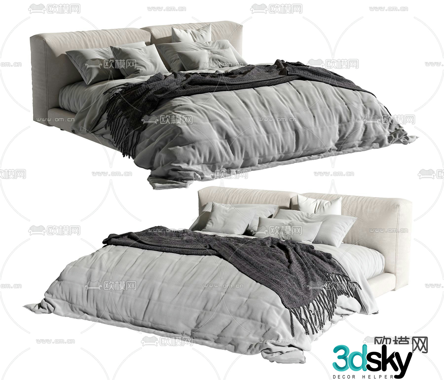 Modern double bed 3d model