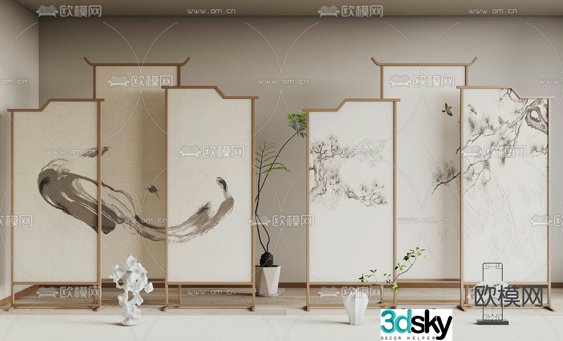 New Chinese style mural screen insert 3D model