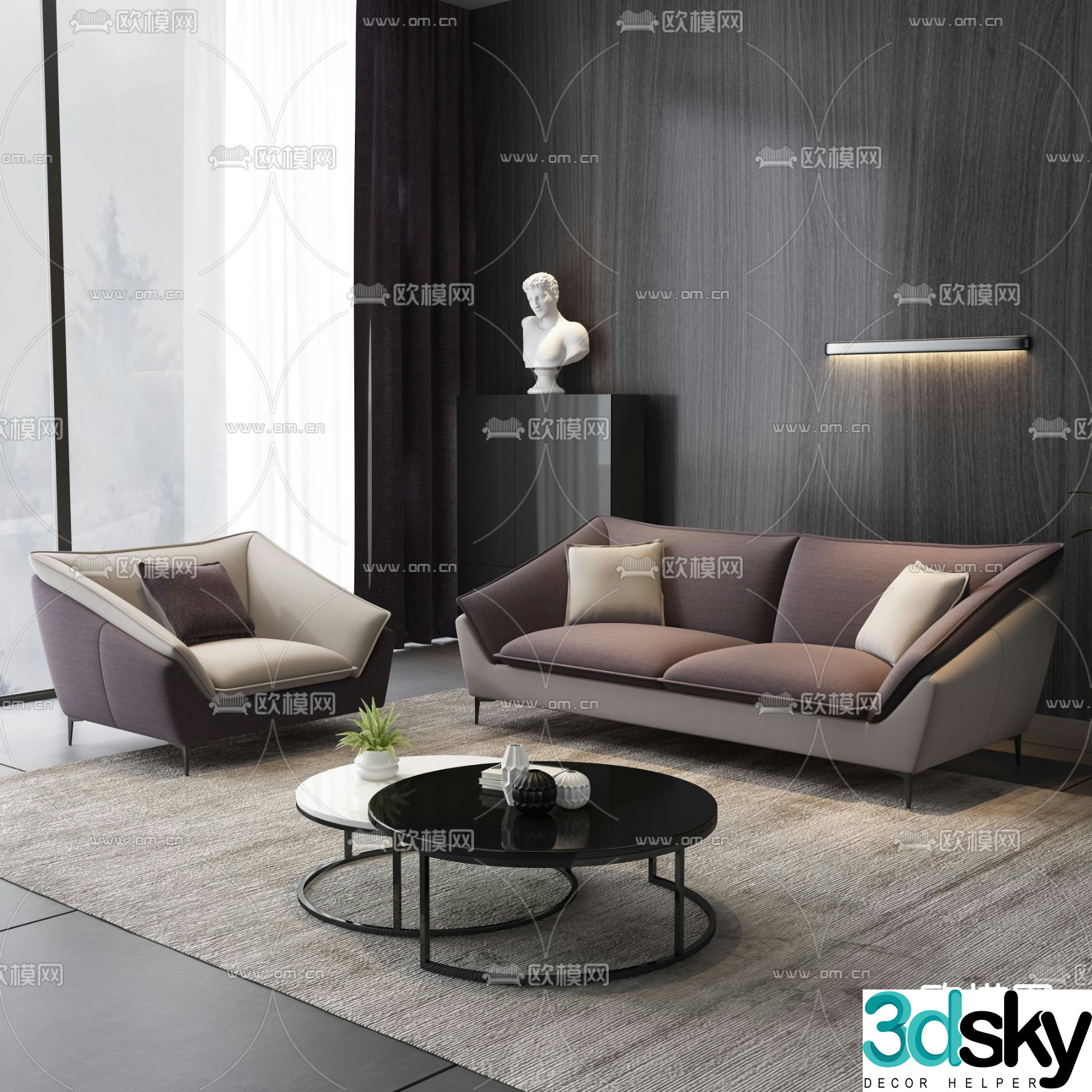 Italian fabric sofa coffee table 3D model