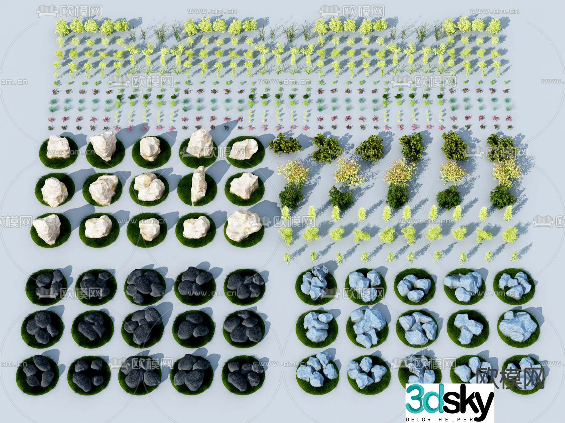 Landscape stones stones flowers and grass 3d model