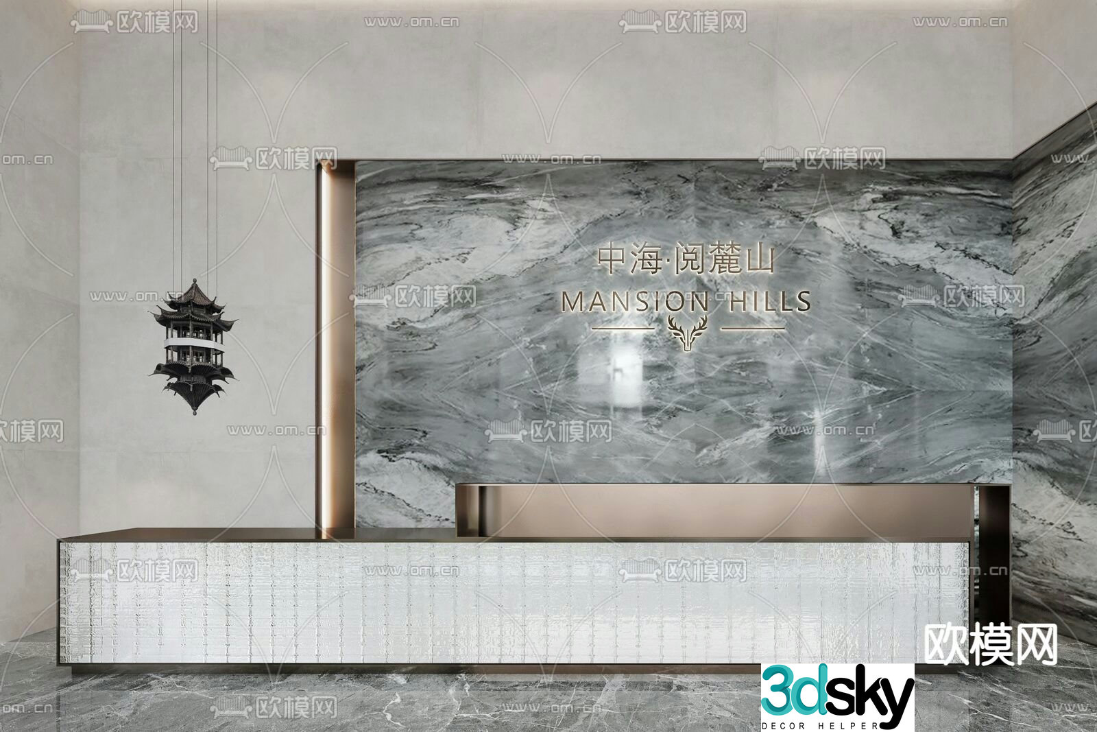 Sales office front desk information desk reception desk 3d model