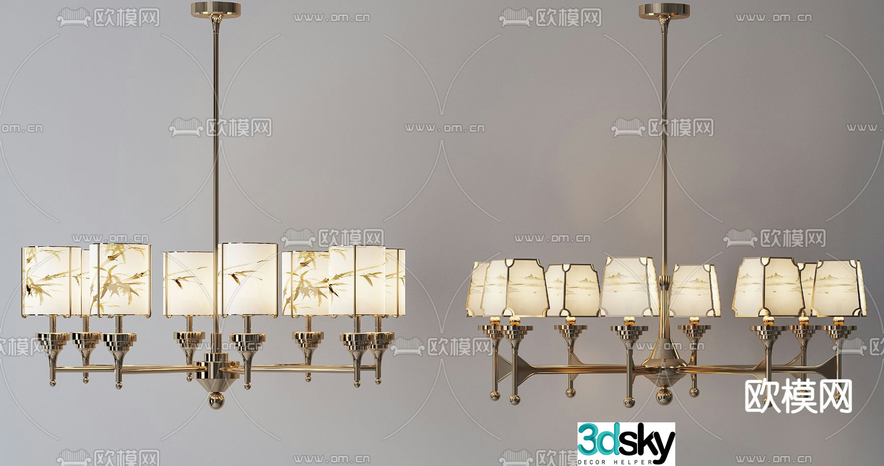 New Chinese style chandelier hall chandelier 3d model