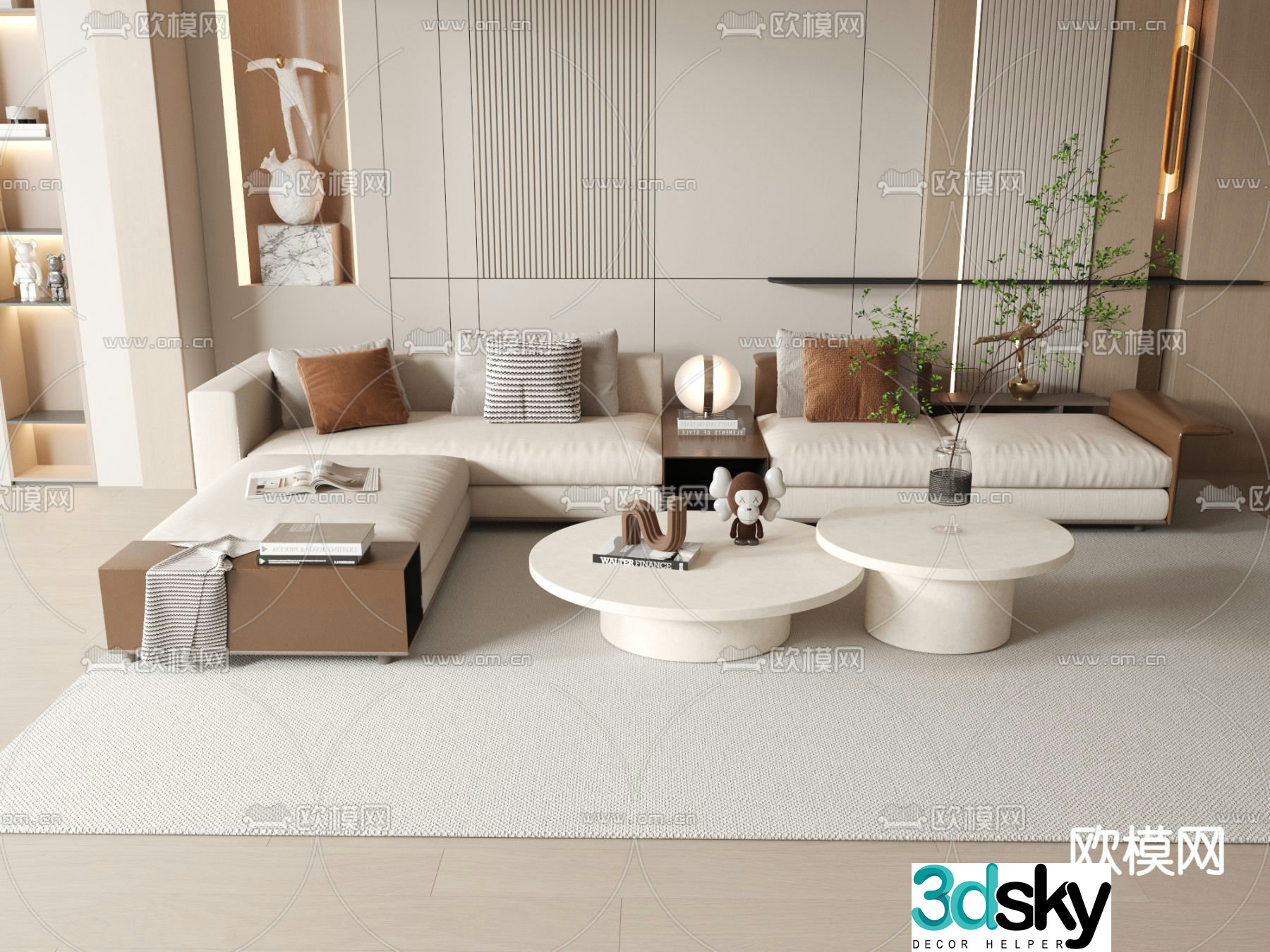Cream style leisure sofa 3d model