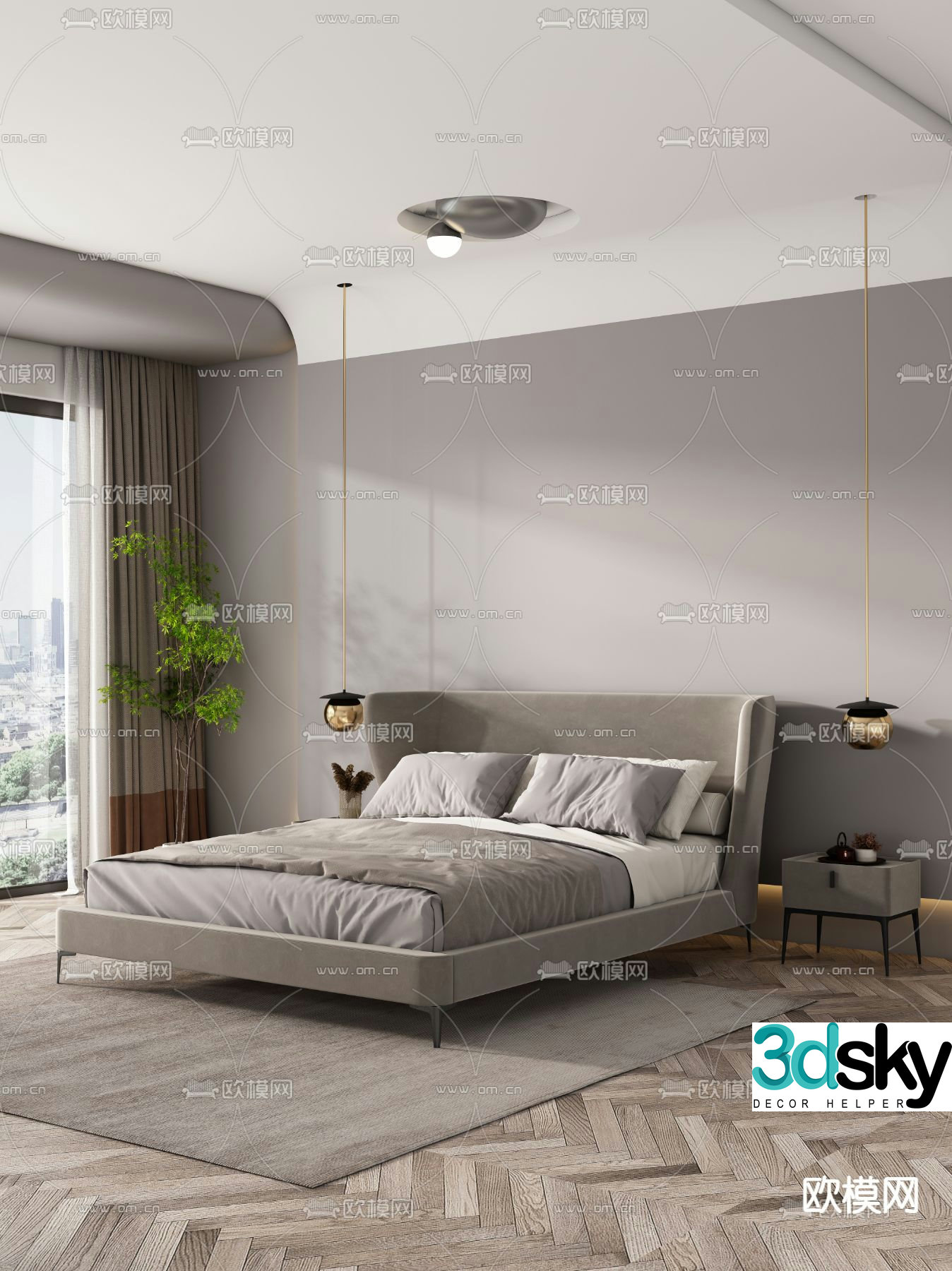 Double bed simple bed 3d model
