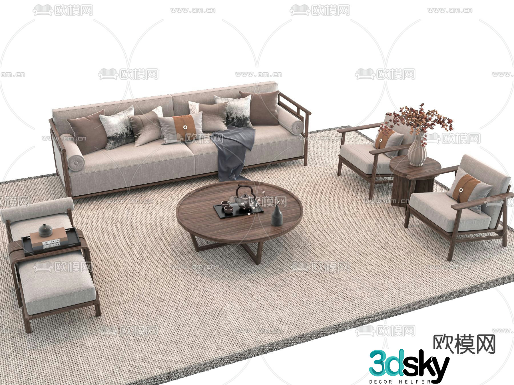 New Chinese style sofa coffee table 3d model
