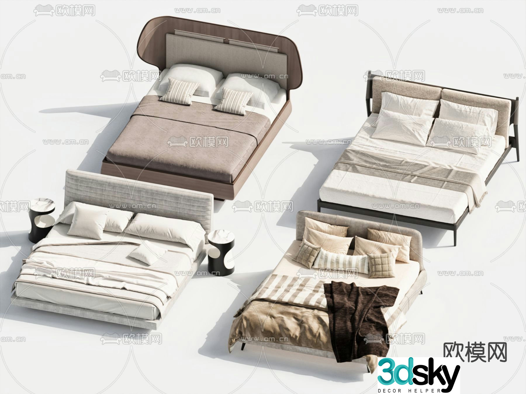 Modern double bed 3d model