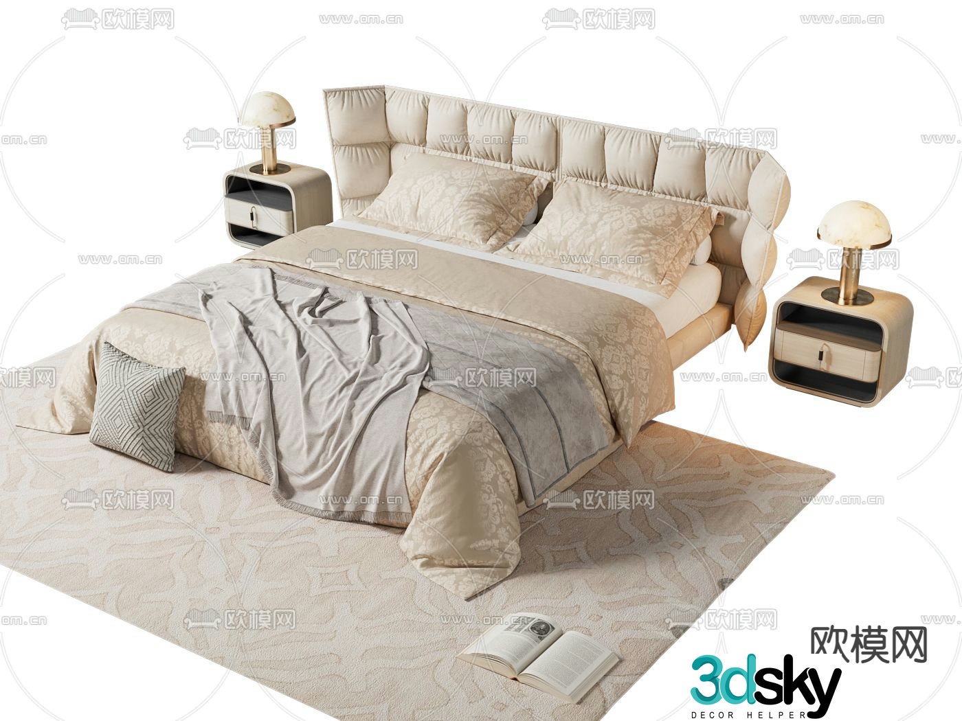 Light luxury double bed 3D model