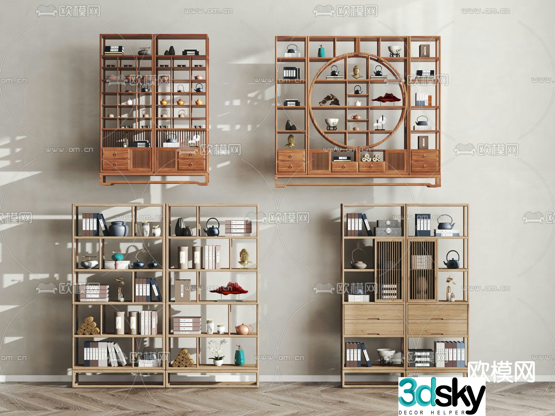 Bo Gu shelf New Chinese style bookshelf Tea cabinet 3D model
