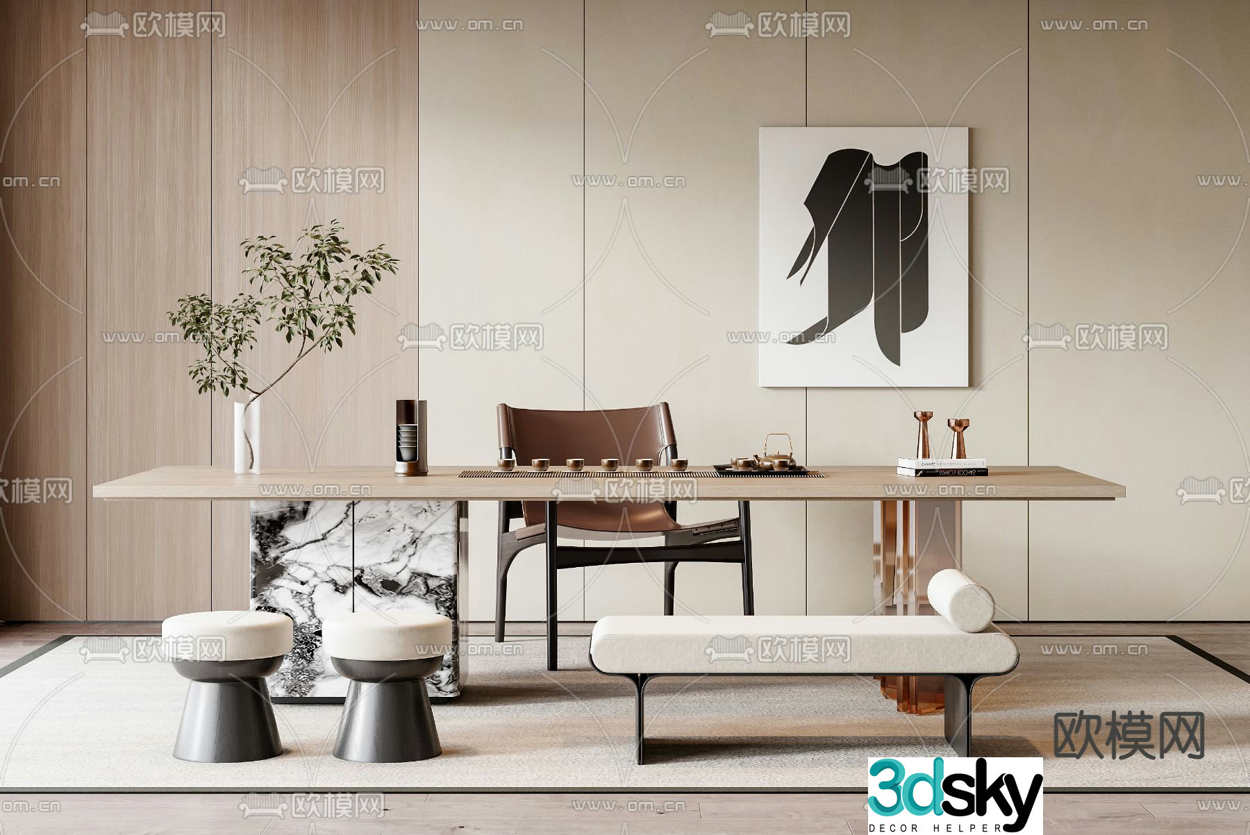 New Chinese style tea table tea table 3d model
