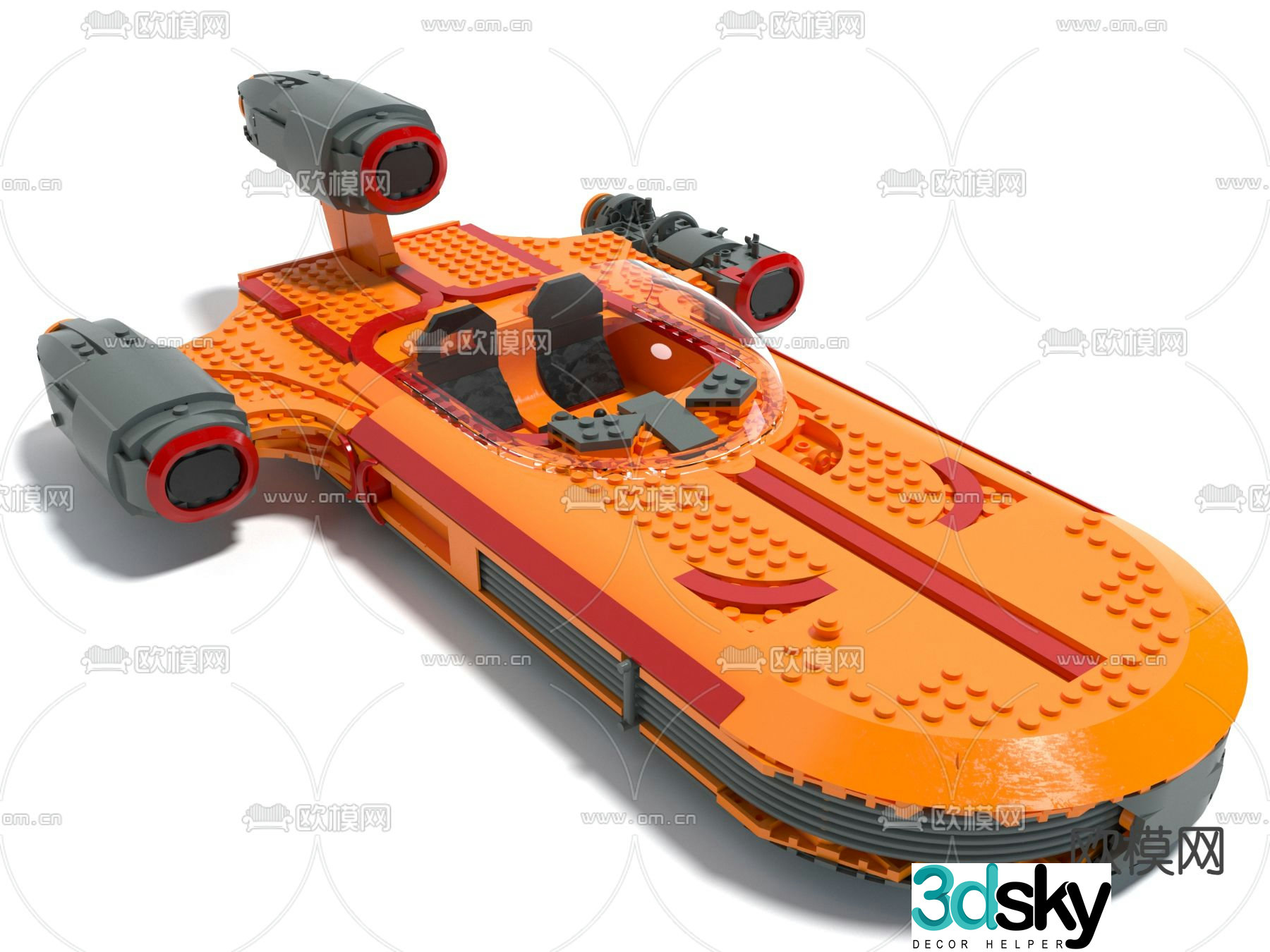 Building block spaceship Lego toy 3d model