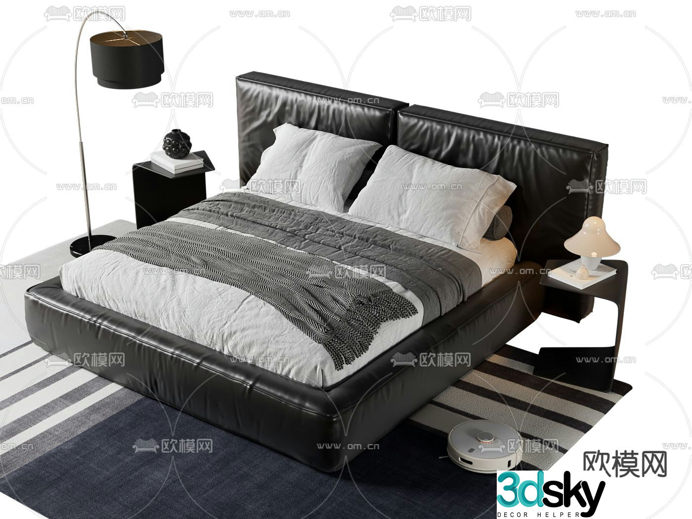Leather double bed 3d model