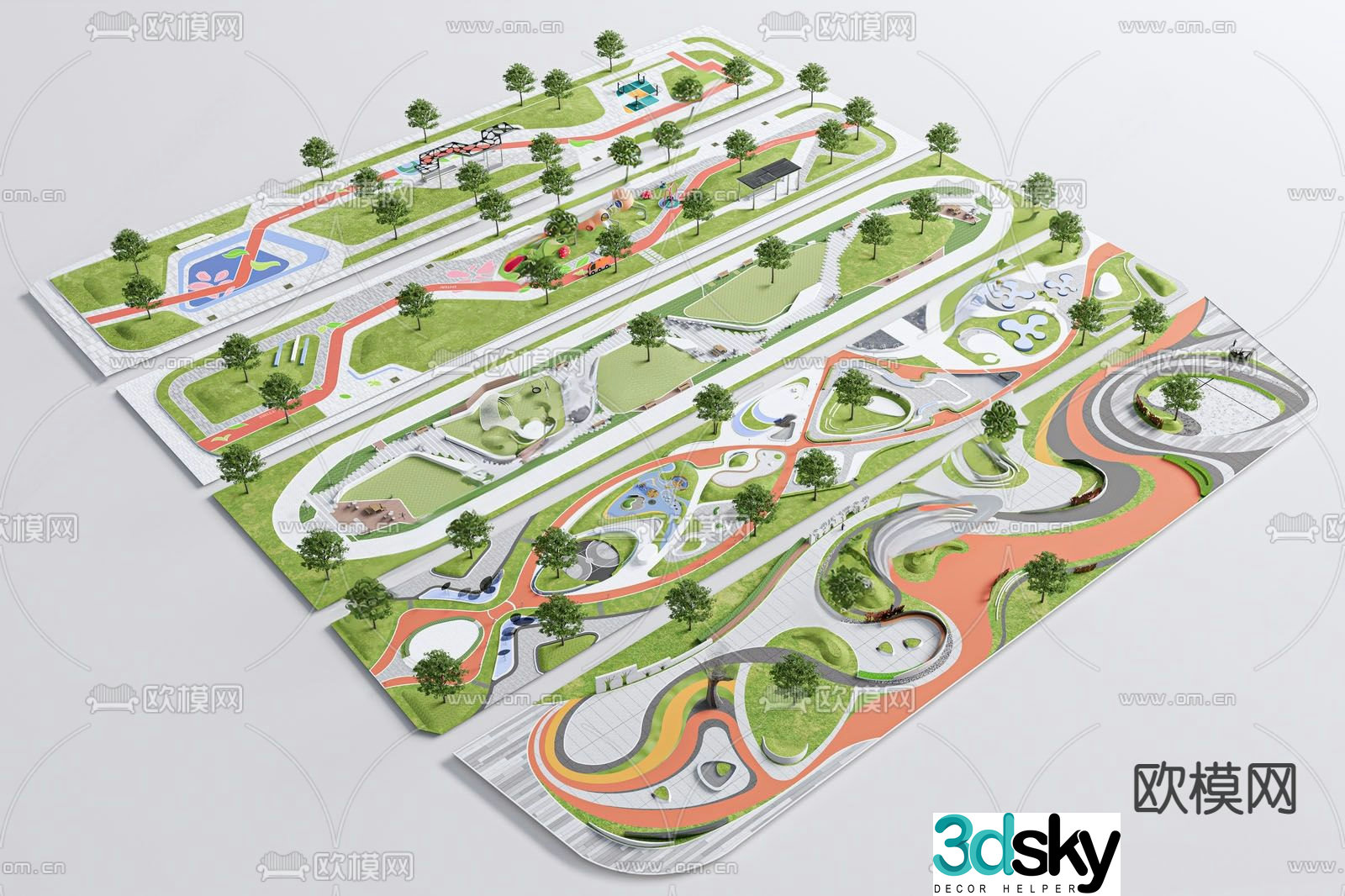 linear pocket park municipal park 3d model