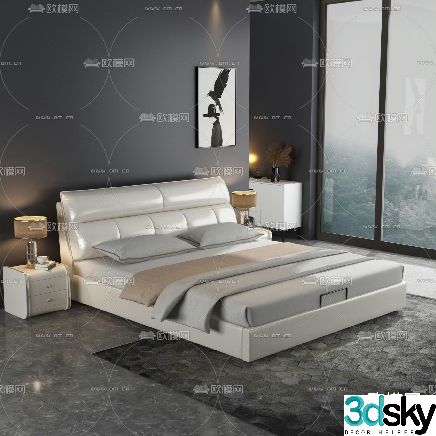 Leather double bed 3d model