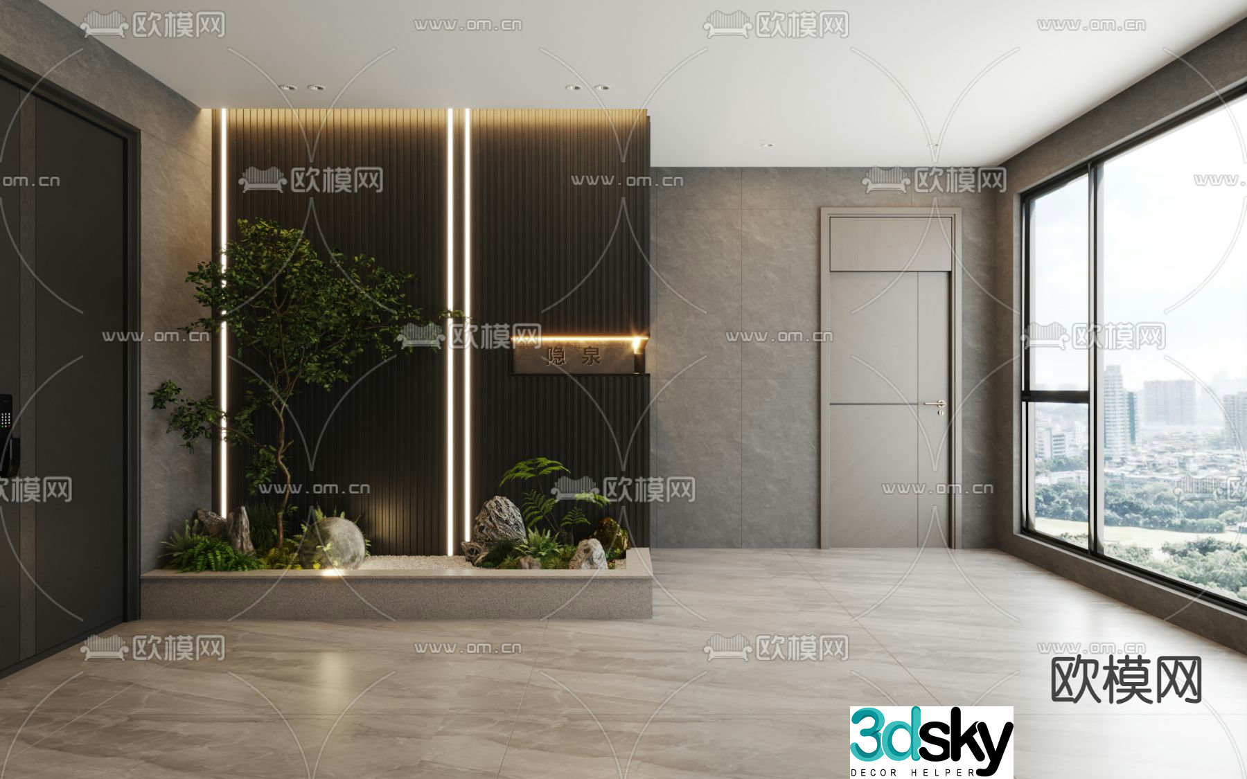 Indoor landscape plant landscaping entrance aisle 3D model