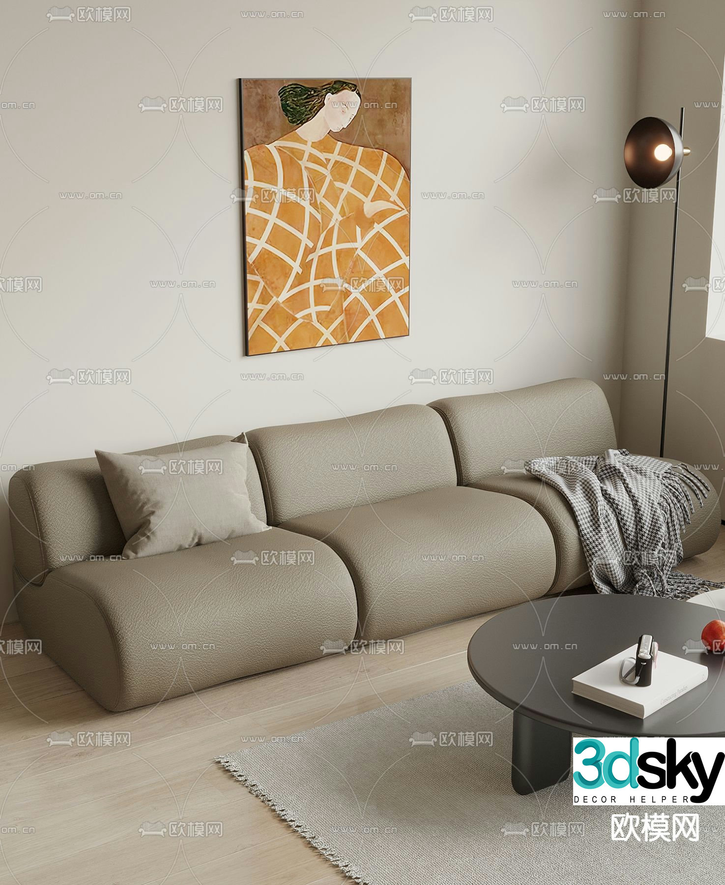 Three seater sofa leather sofa 3d model