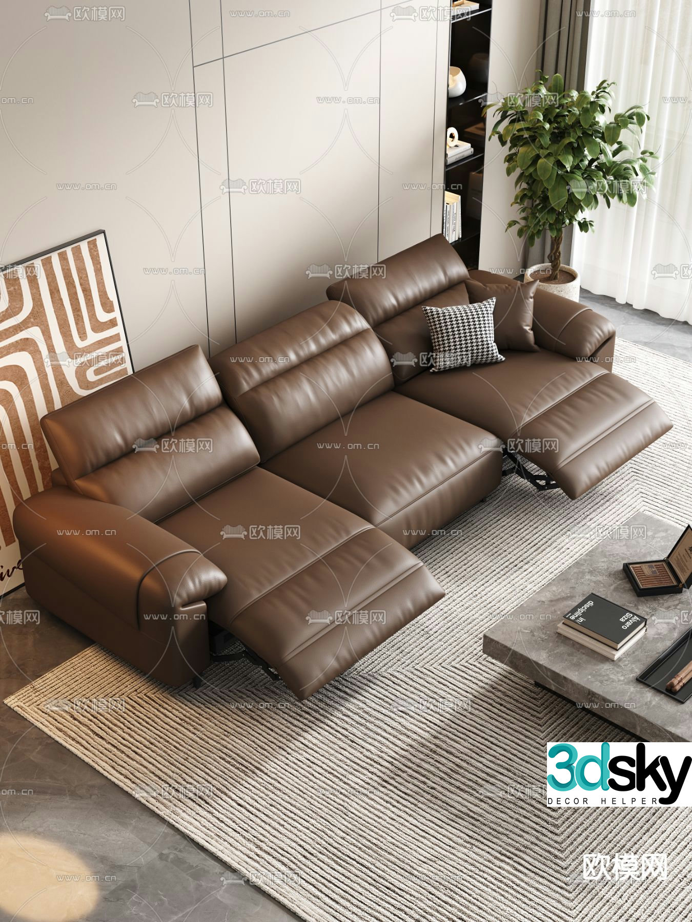 Three seater sofa functional sofa 3d model