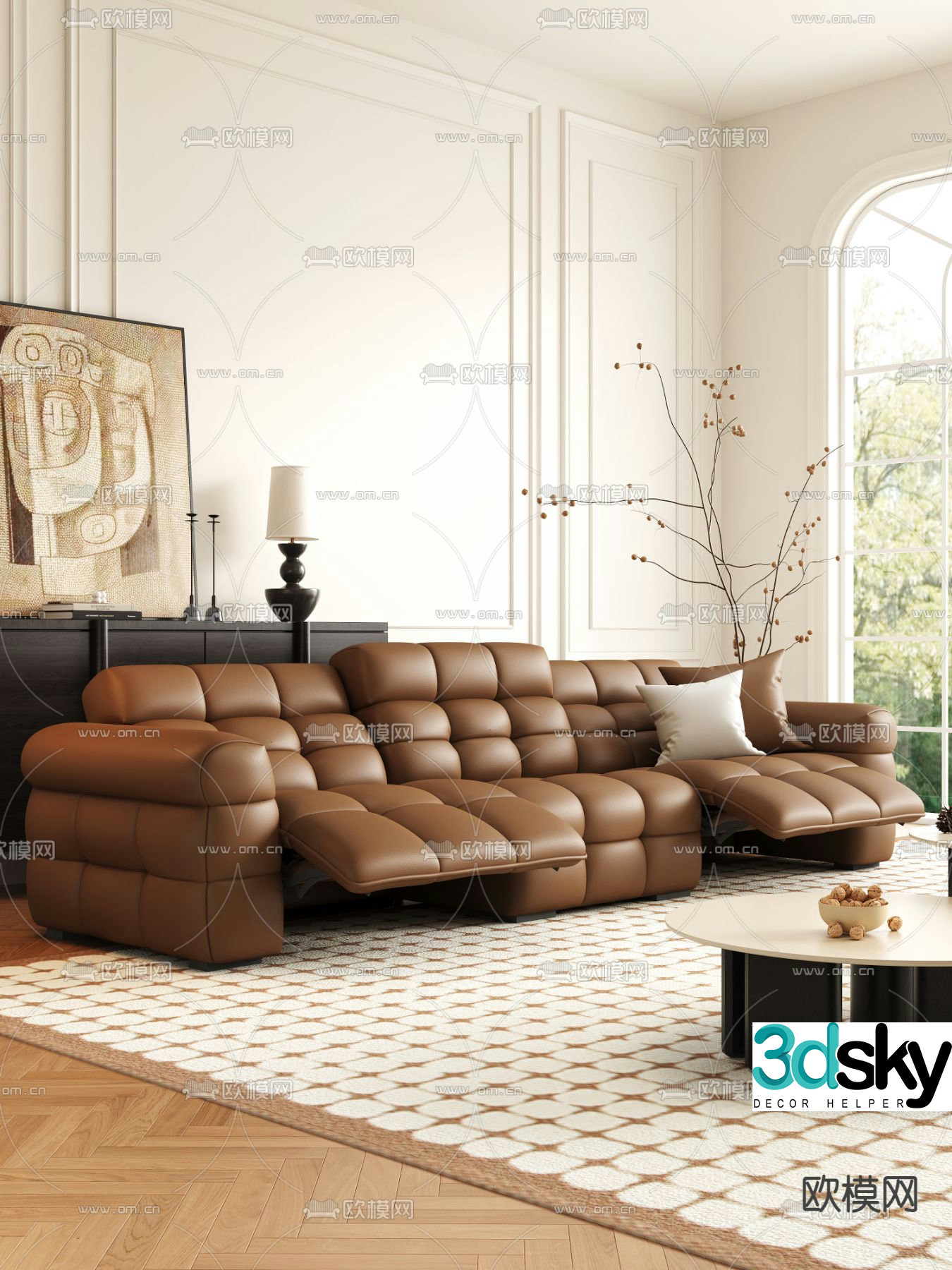Three seater sofa leather sofa 3d model