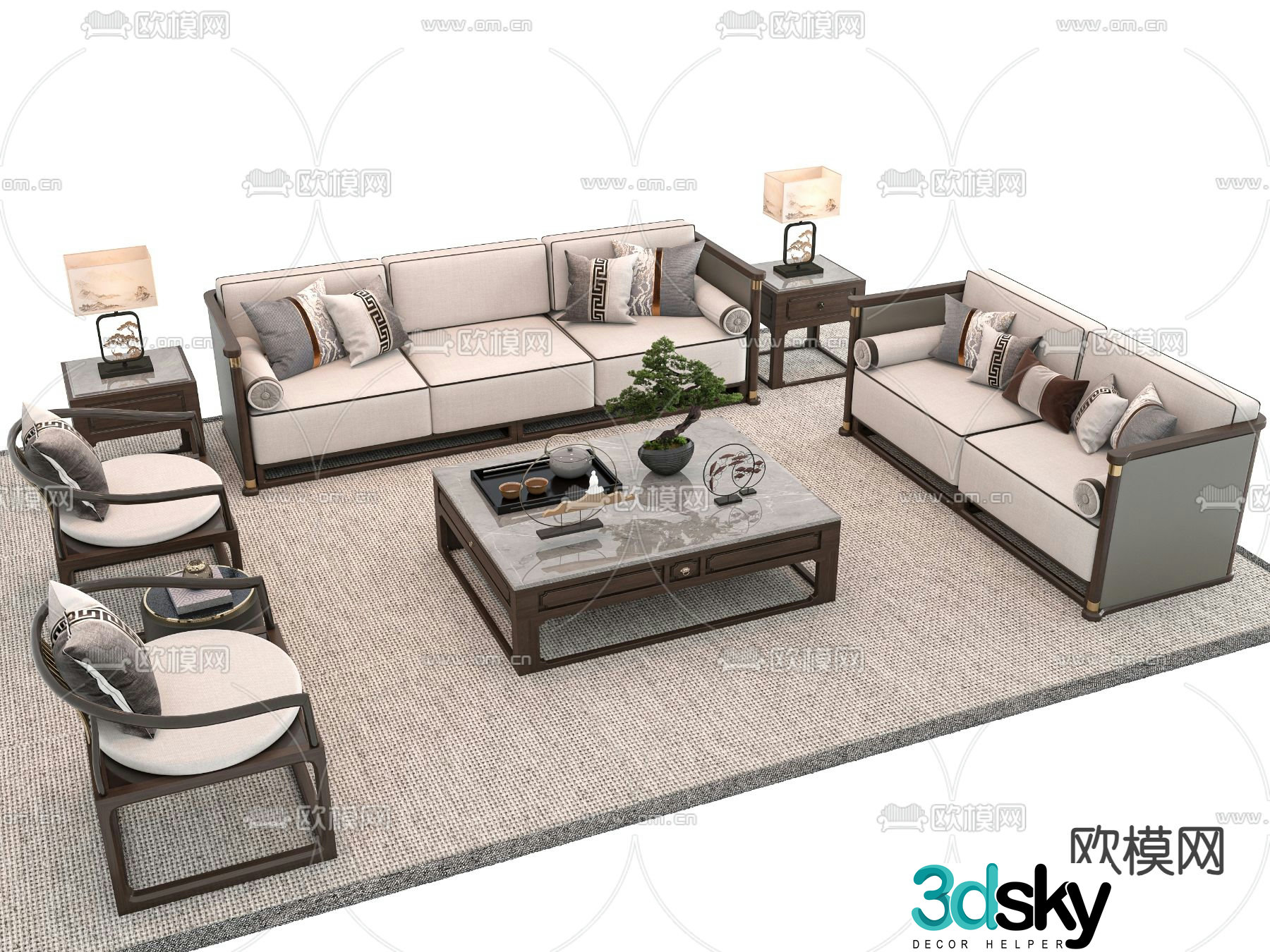 New Chinese style sofa set 3d model