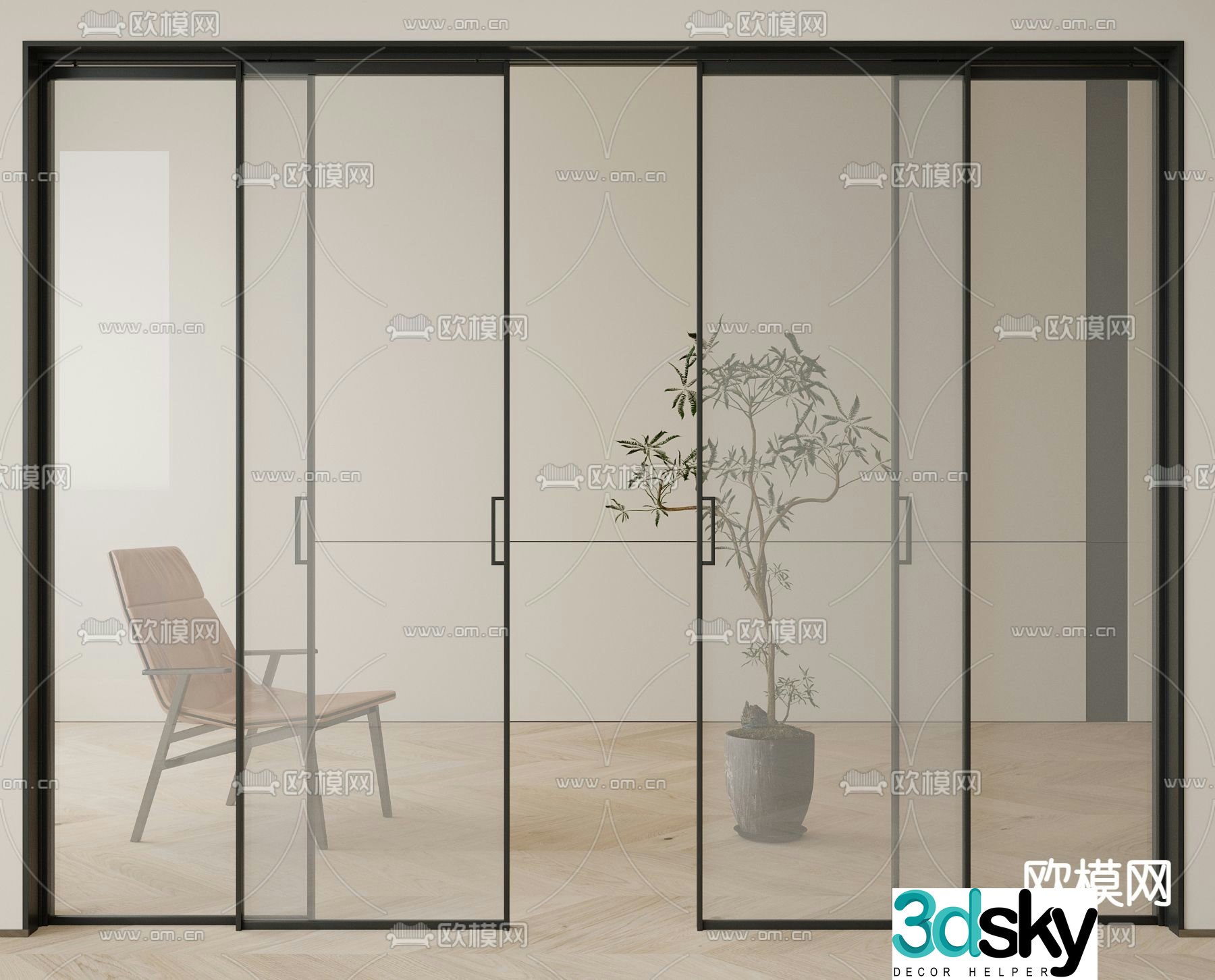Modern glass door sliding door 3d model