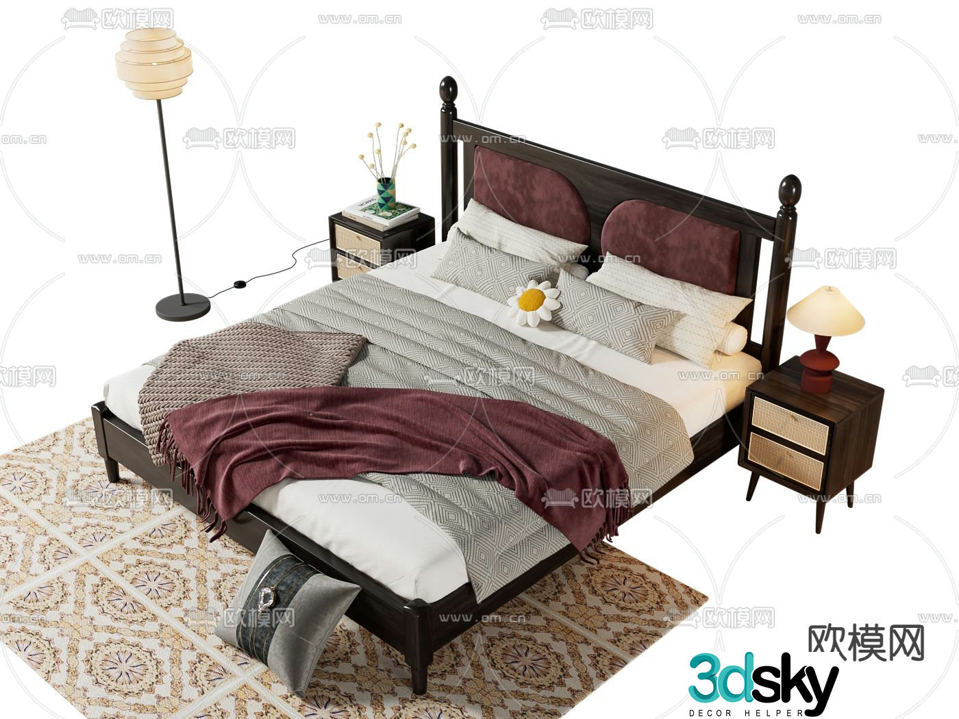 Medieval style double bed 3d model