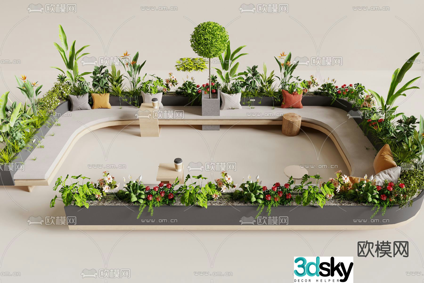 Outdoor sofa booth sofa flower pond sofa 3D model