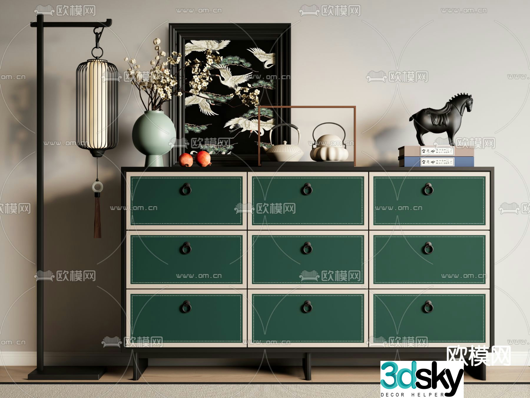 New Chinese style entrance cabinet side cabinet drawer cabinet 3D model