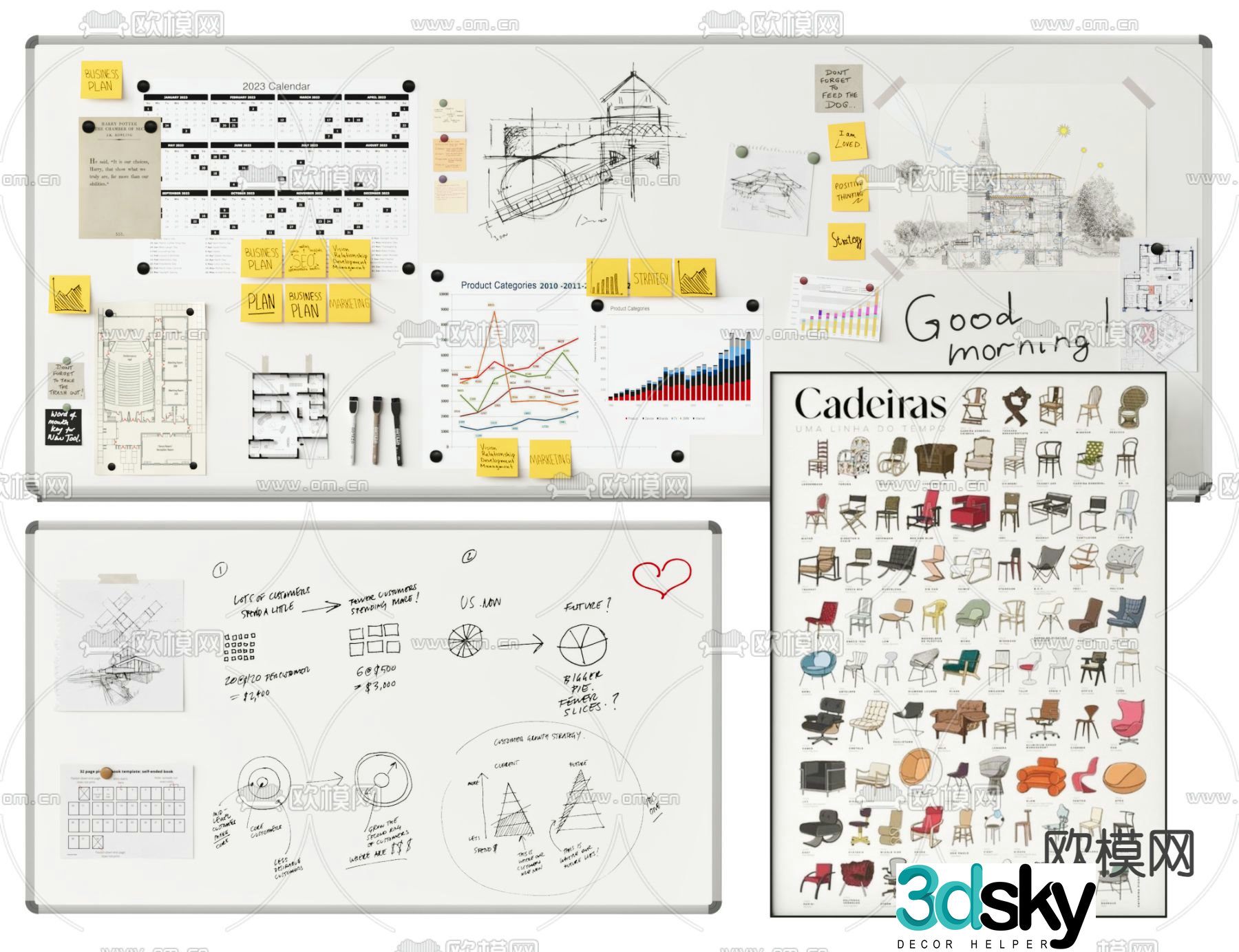 Office whiteboard writing board 3d model