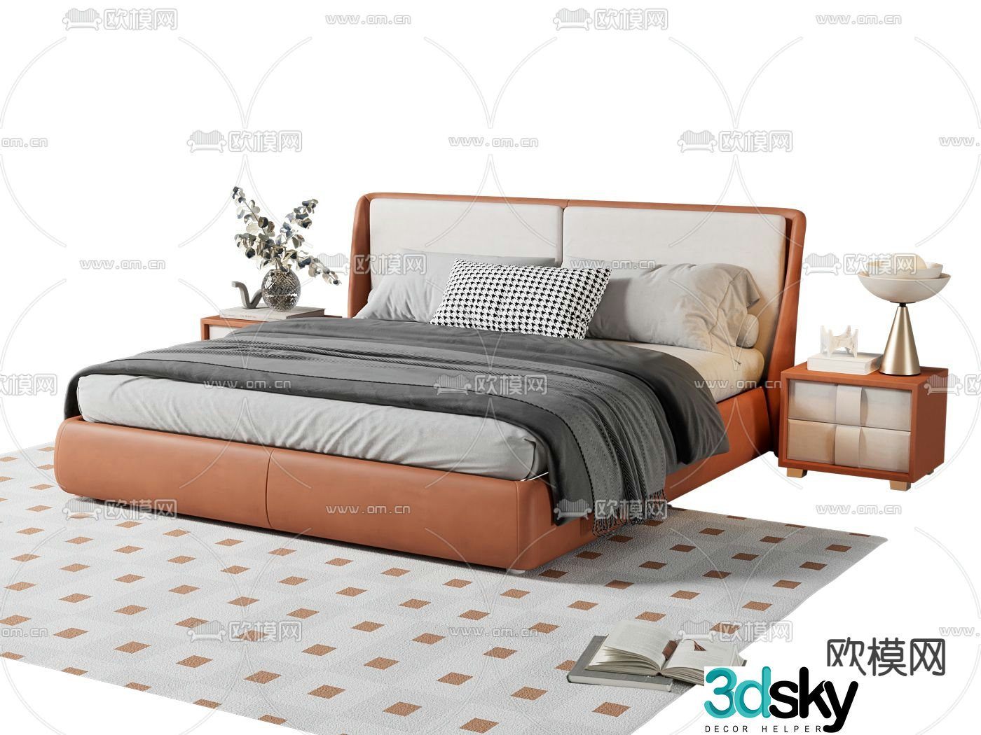 Leather double bed 3d model