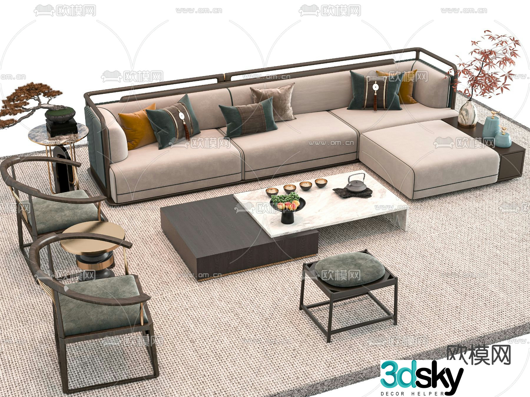New Chinese style modular sofa 3d model