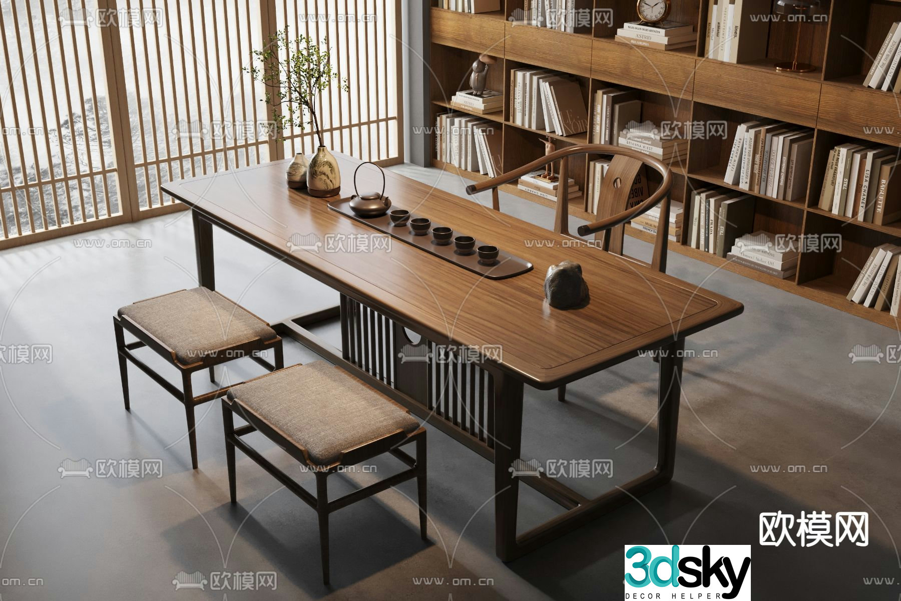 New Chinese style tea table and chairs tea set 3d model