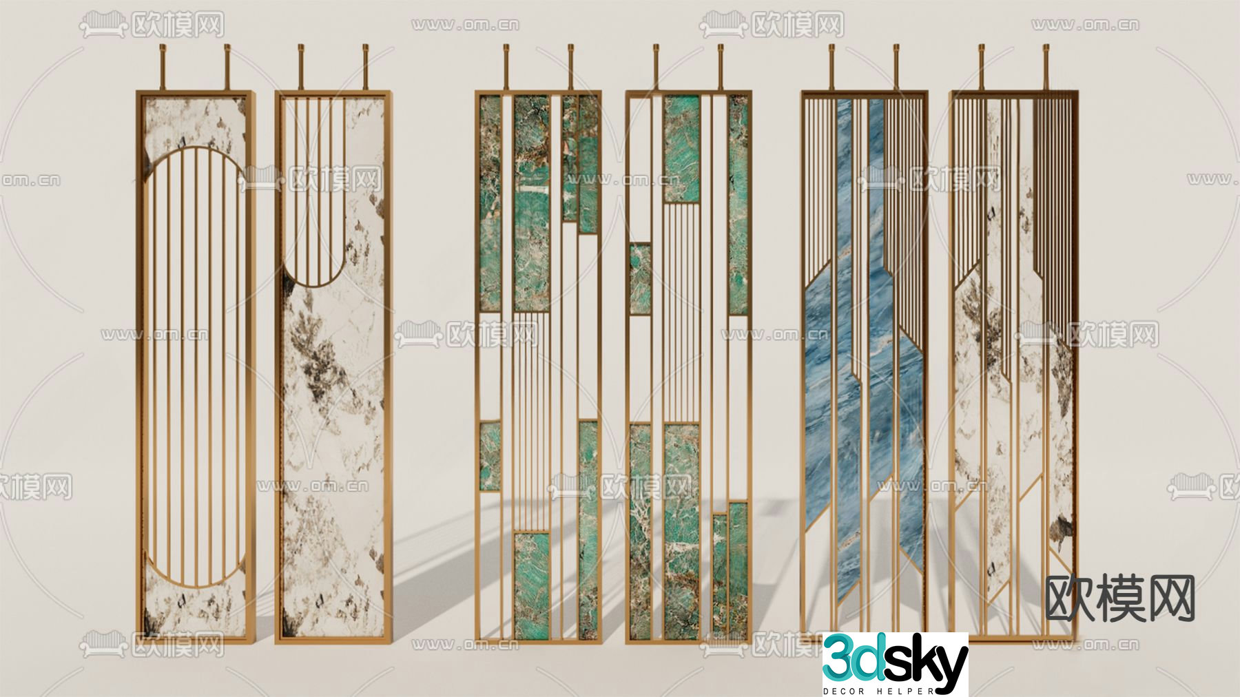 New Chinese style partition metal partition 3D model