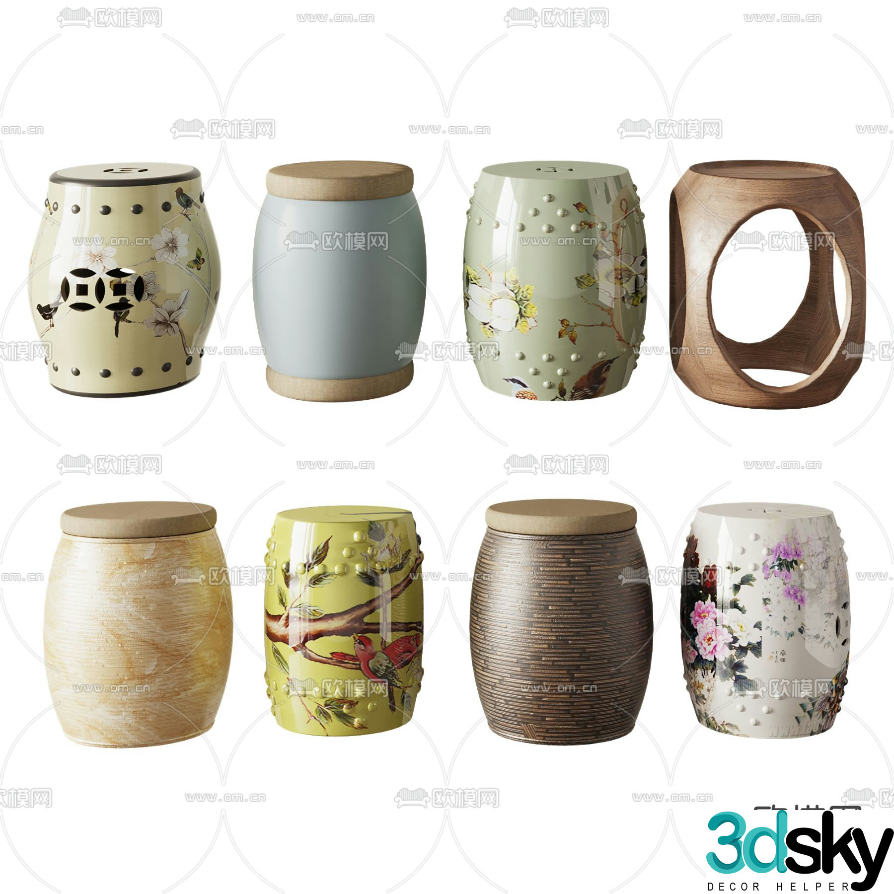 New Chinese style stool round stool low stool 3d model