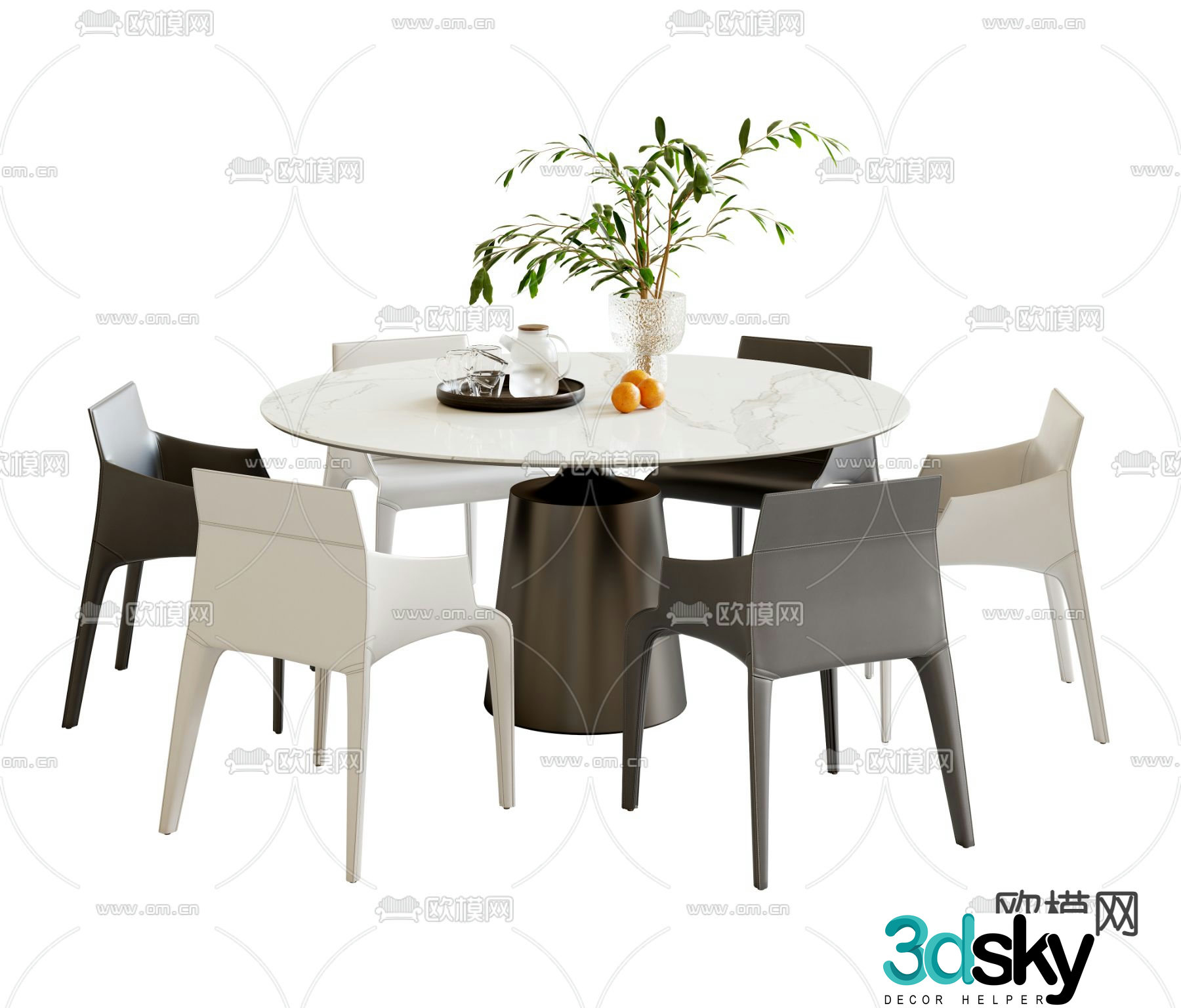 Round dining table and chairs 3d model