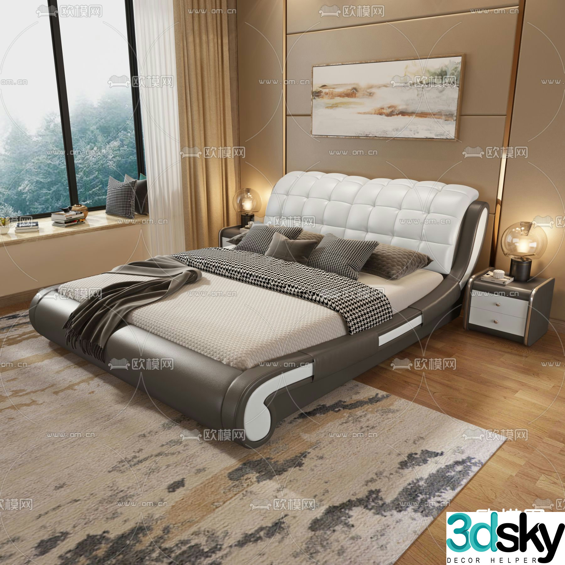 Modern double bed 3d model