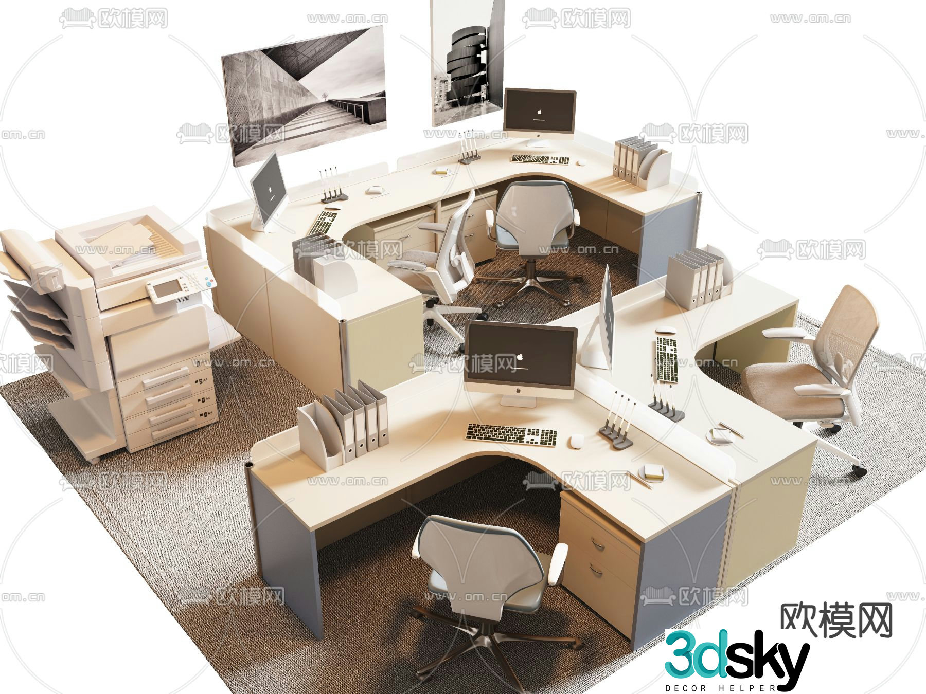 Card space desk work station post 3d model