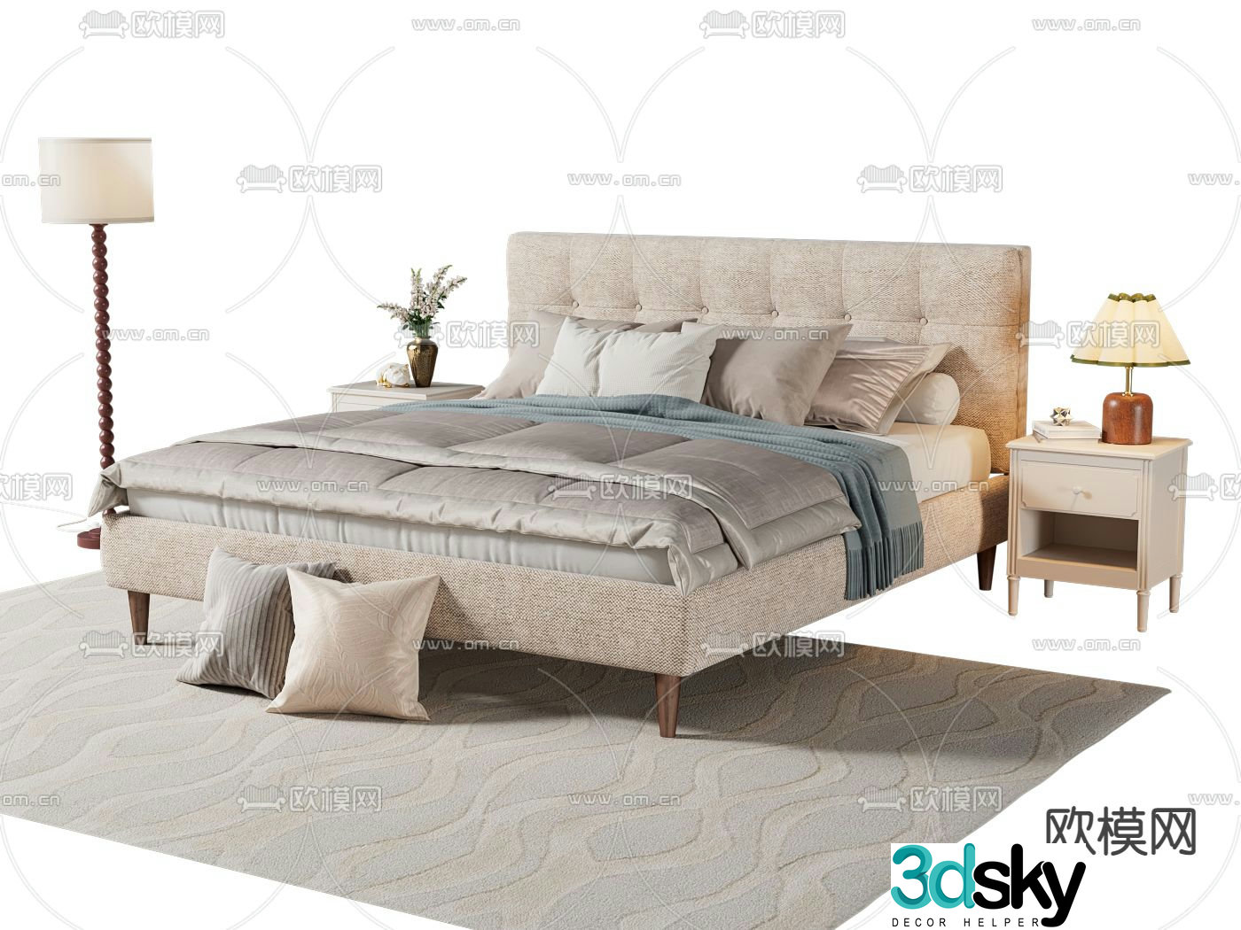 American soft bed double bed 3d model