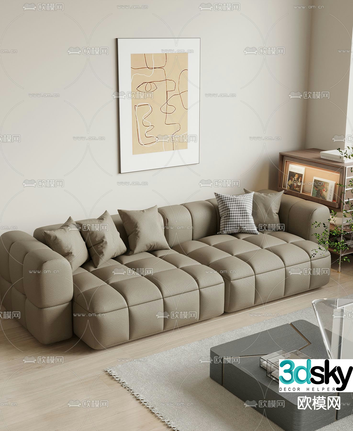 Modern leather multi-seater sofa 3d model