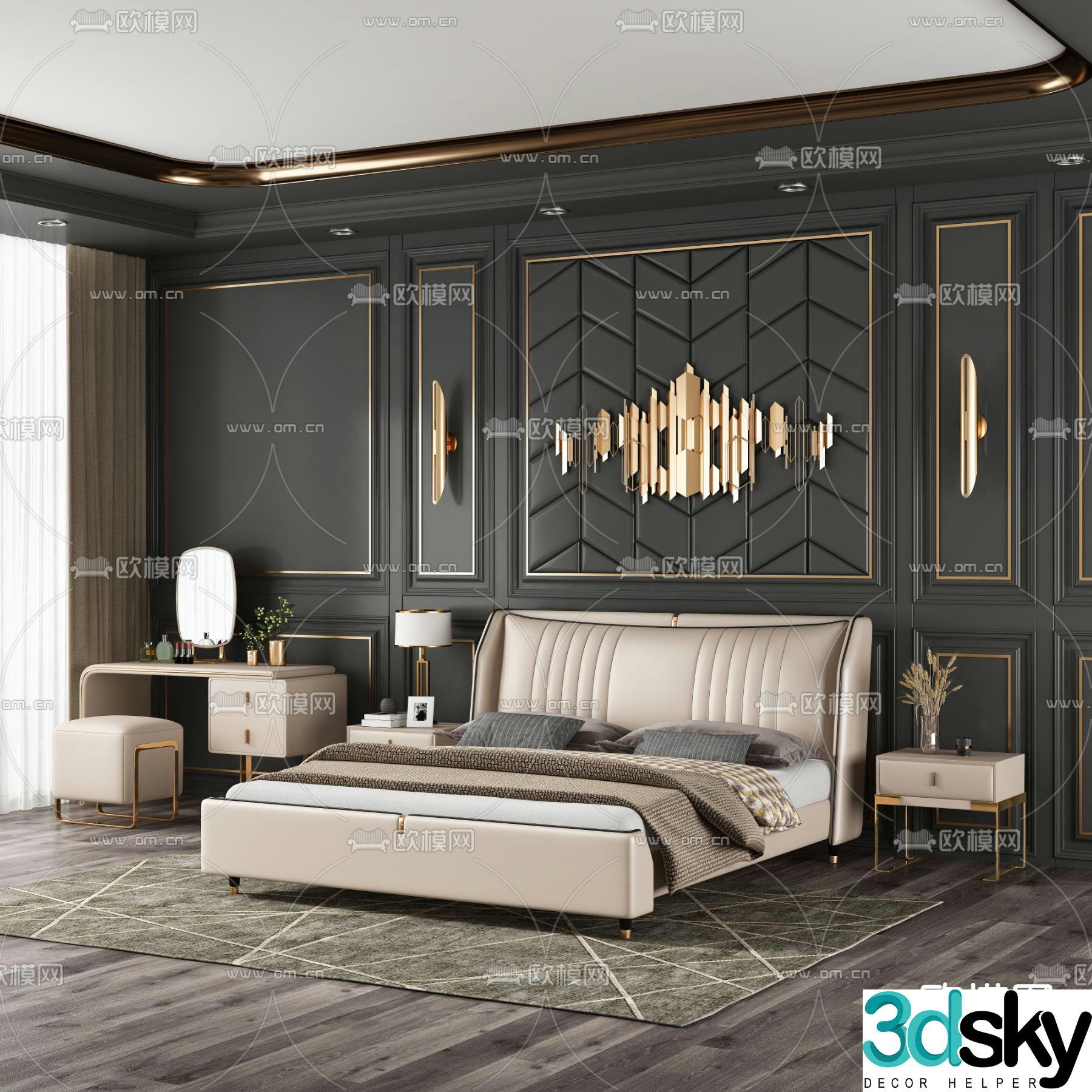 Modern double bed 3d model