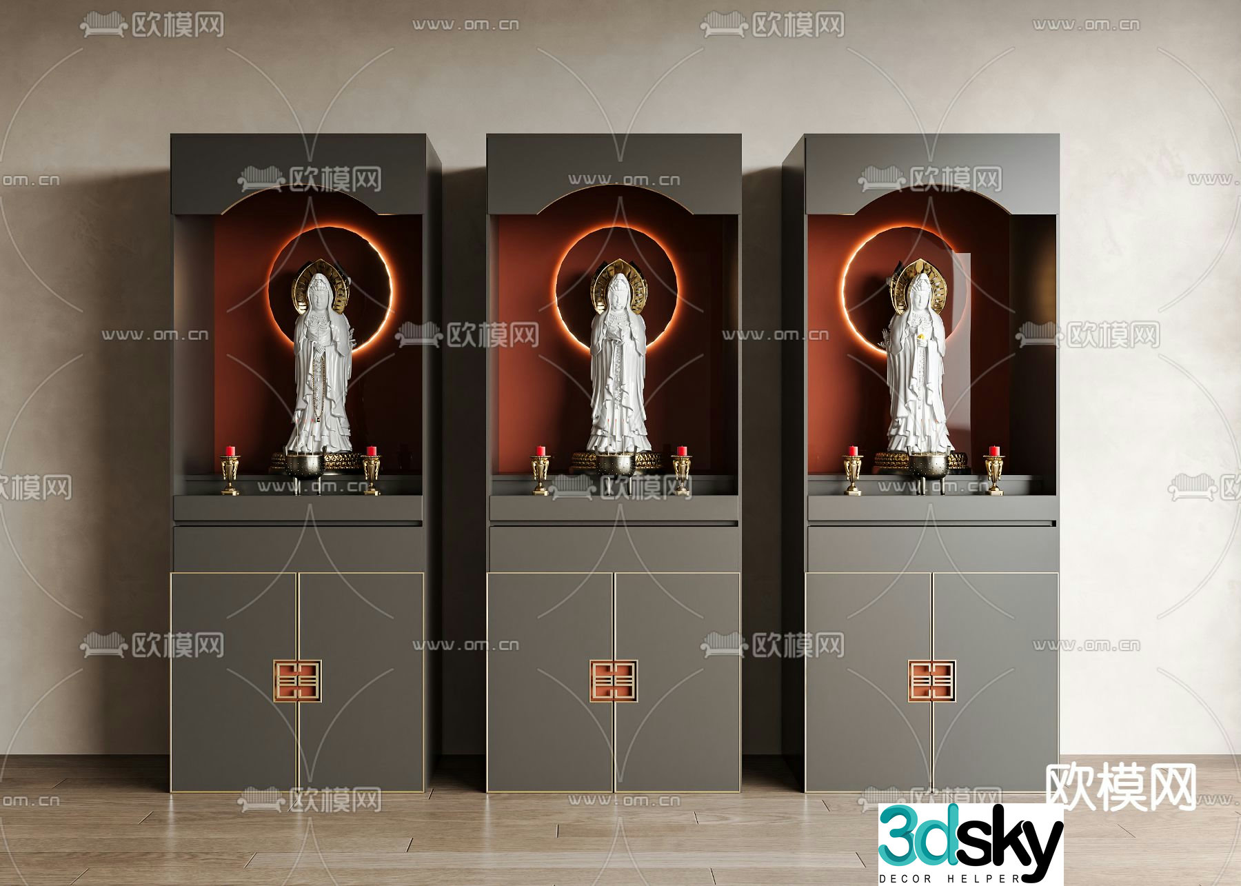New Chinese style Buddhist niche altar Guanyin statue 3D model