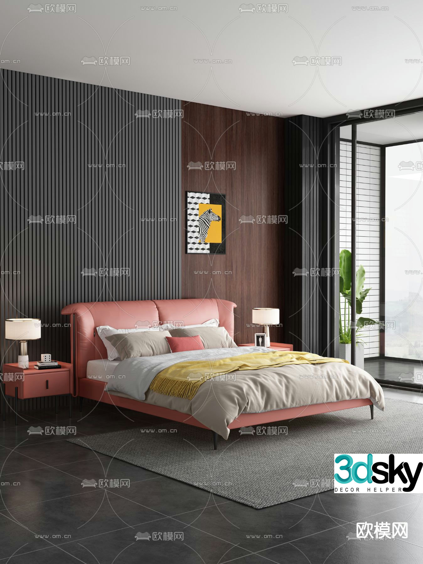 Italian simple bed double bed 3d model